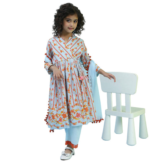 Biba Girl's Cotton Kurta, Bottom, Dupatta (KWBTNC6295SS25SKBLU_Sky Blue