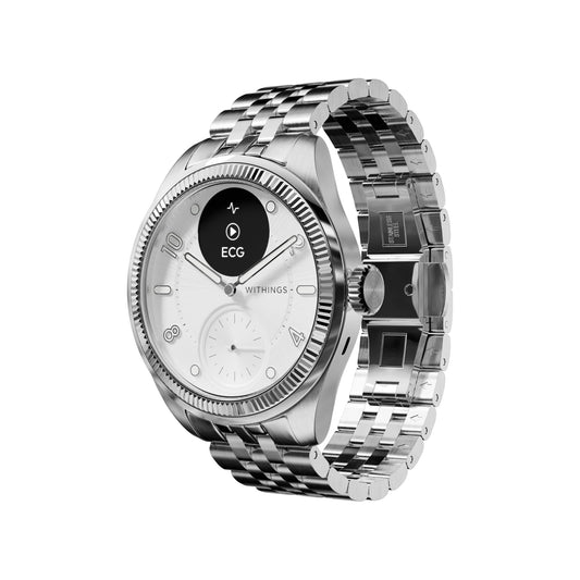 Withings ScanWatch Nova Brilliant, Heart Health Hybrid Unisex Smartwatch- ECG, SPO2, Temperature Monitoring, Sleep, Respiratory Health, Cycle Monitoring, 30-Day Battery Life, iOS & Android, Silver