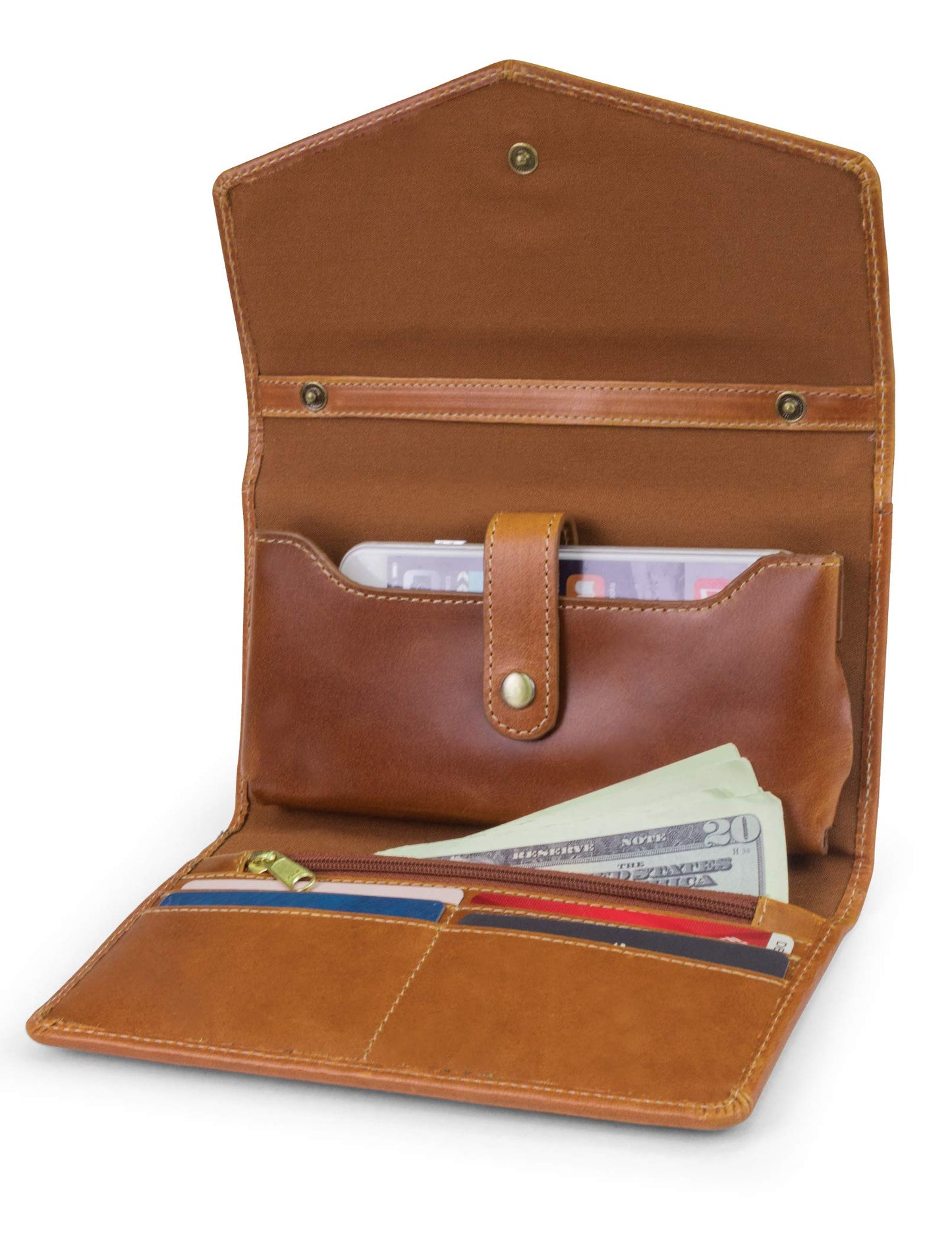 Timberland RFID Leather Wallet Phone Bag with Detachable Crossbody Strap, Cognac (Buff Apache)
