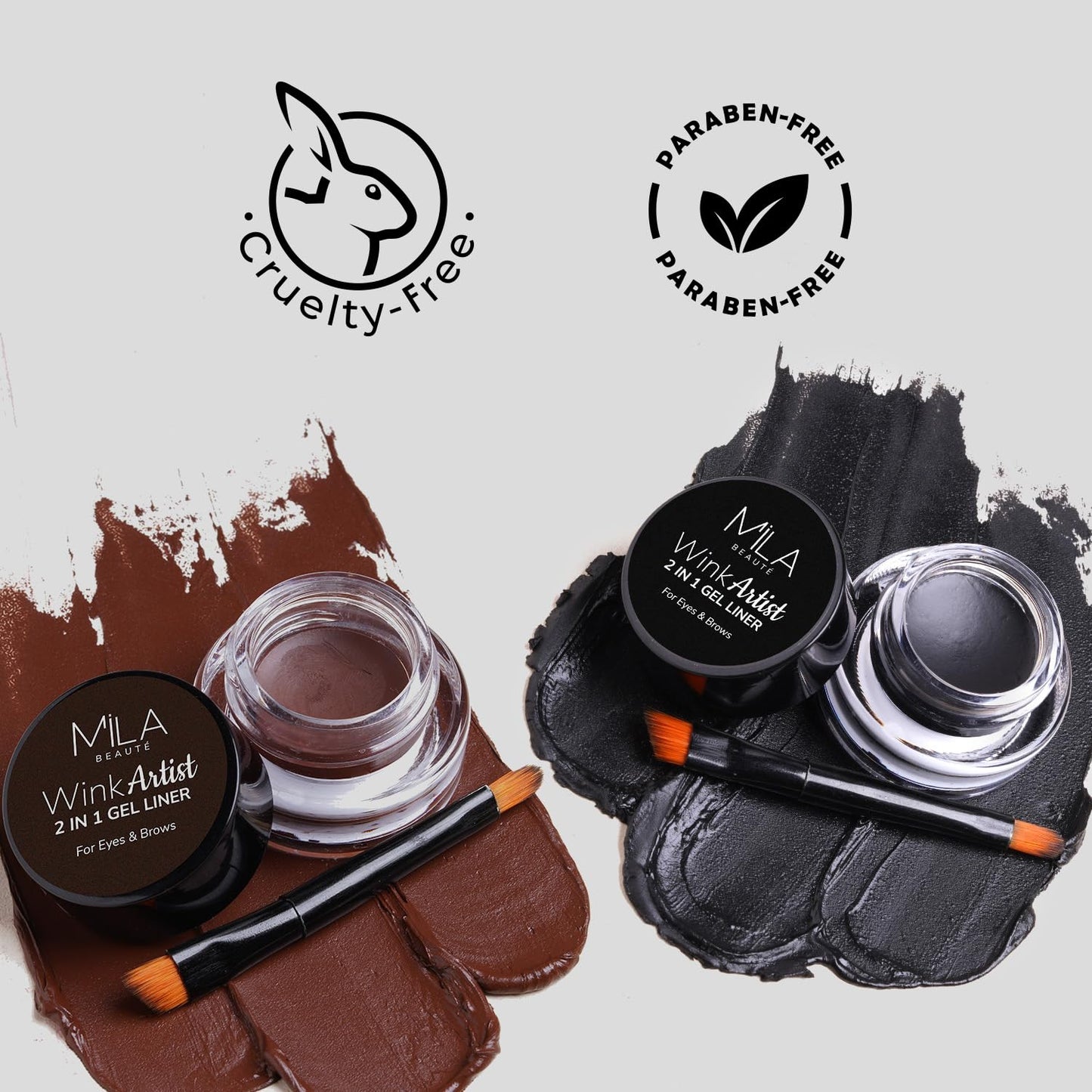 Mila Beauté 36 Hr Waterproof Wink Artist 2 in 1 Eyebrow & Gel Eyeliner with Brush | Long Lasting & Smudgeproof Formula | Calendula Oil and Aloe Vera | Shade - (Brown, 4g)