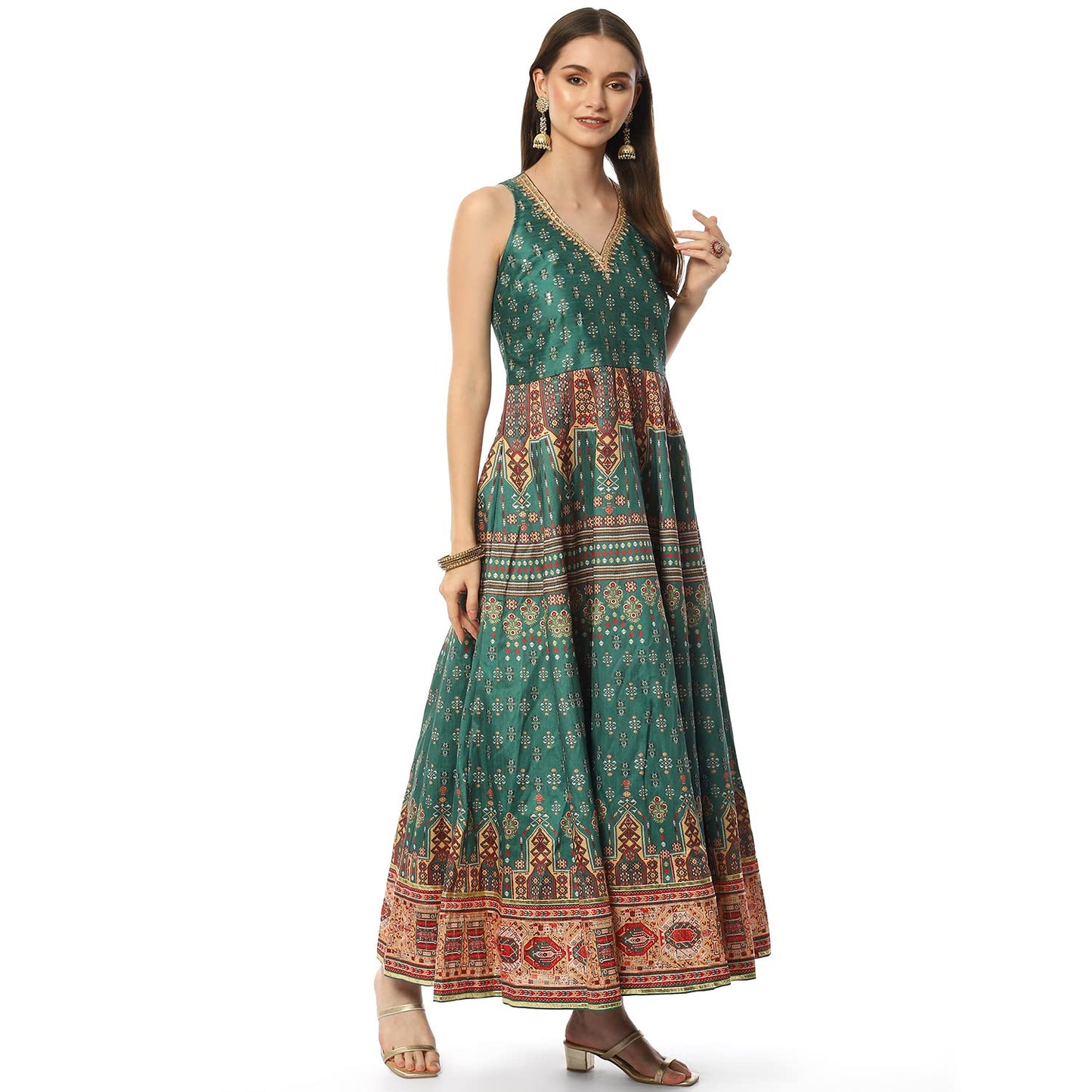 BIBA Polyester Women Printed Fitted Salwar Kurta Dupatta(SKDASSORTED8190_GREEN_34), Medium