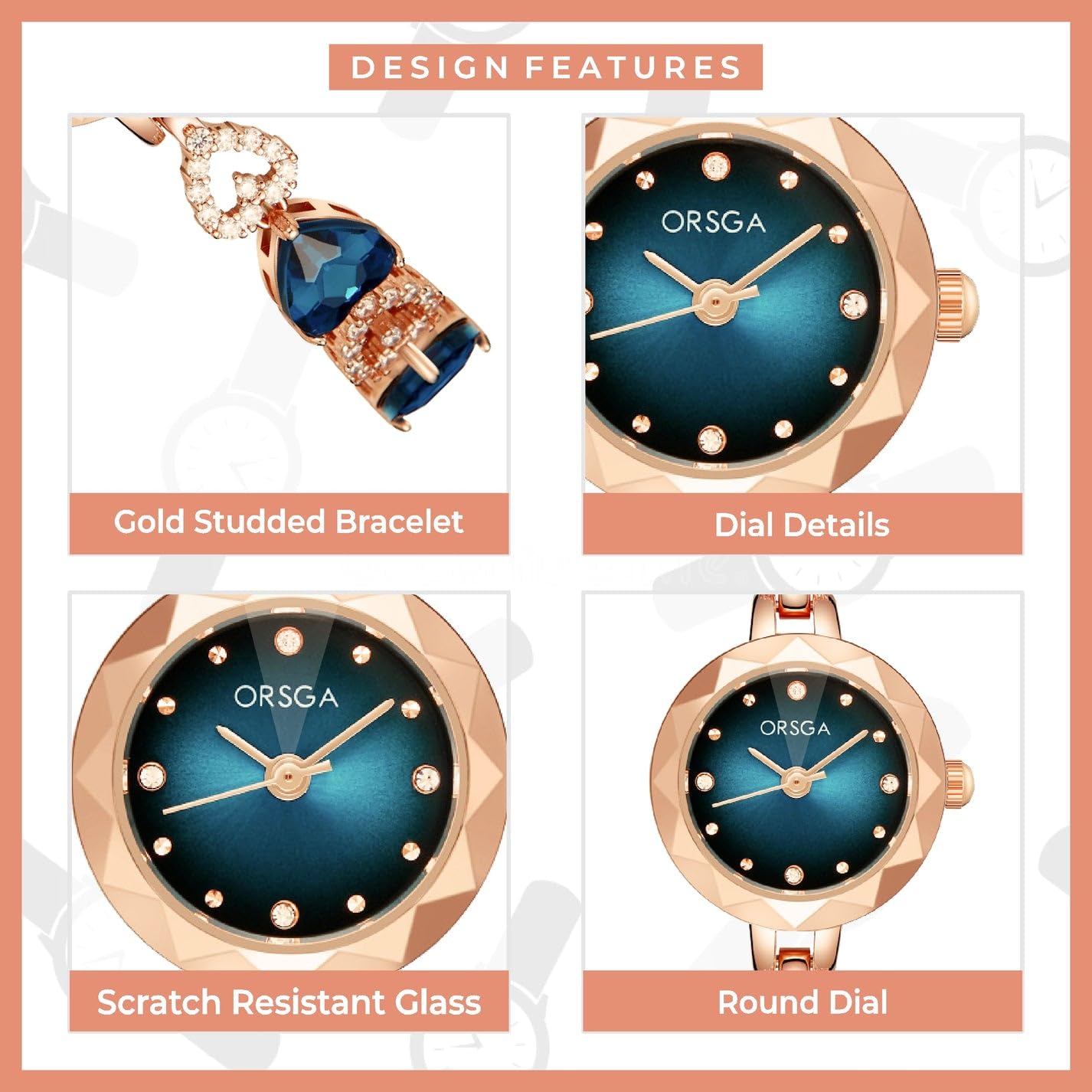 ORSGA Stainless Steel Watches For Women Saffire Bracelet Watch For Women - Blie Dial Latest Unique Women&Girls Watch Rose Gold Wrist Analog Ladies Watch