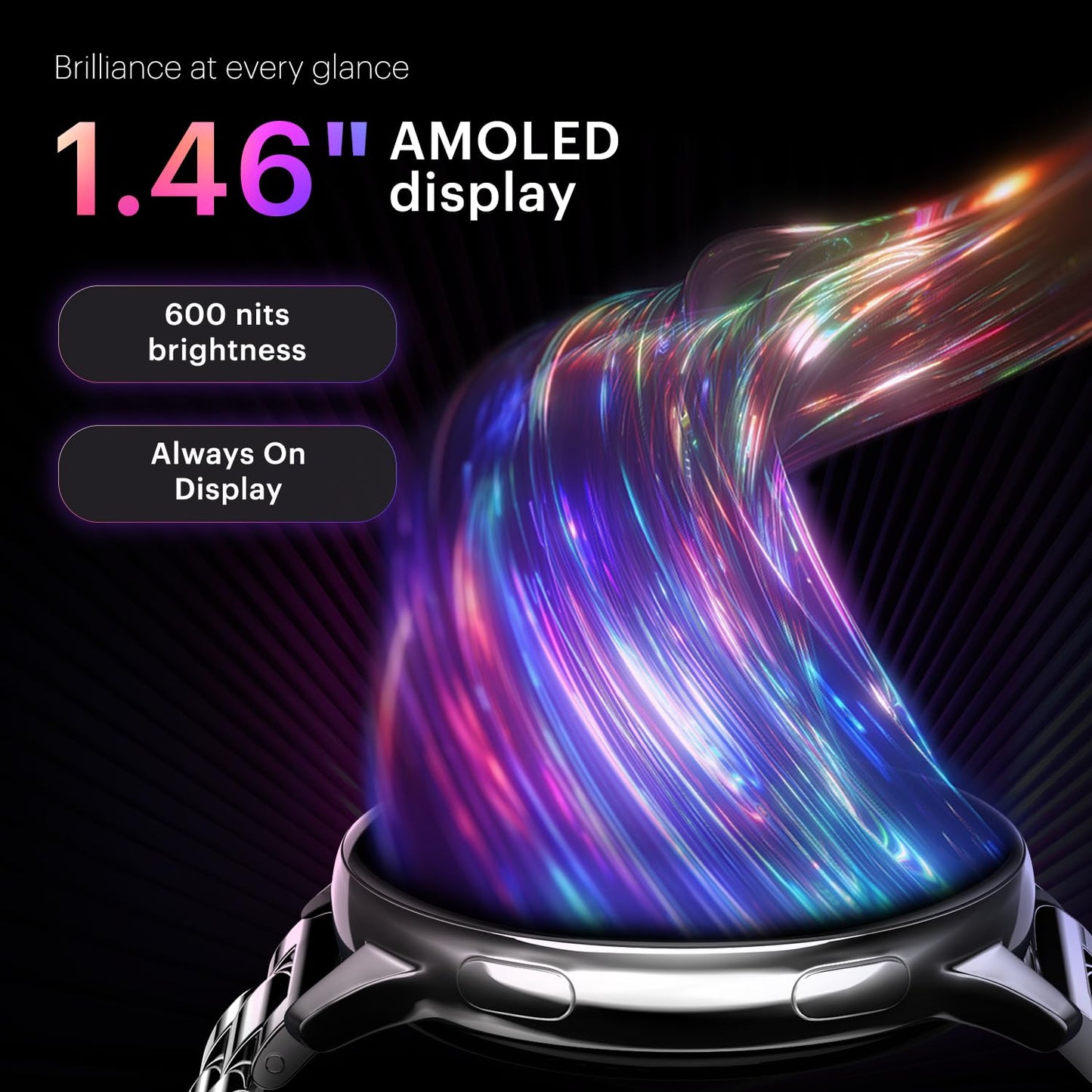 Noise Vortex Plus 1.46” AMOLED Display, AoD BT Calling, Sleek Metal Finish, 7 Days Battery Life, All New OS and with 100+ Watch Faces & Health Suite (Metal Black)