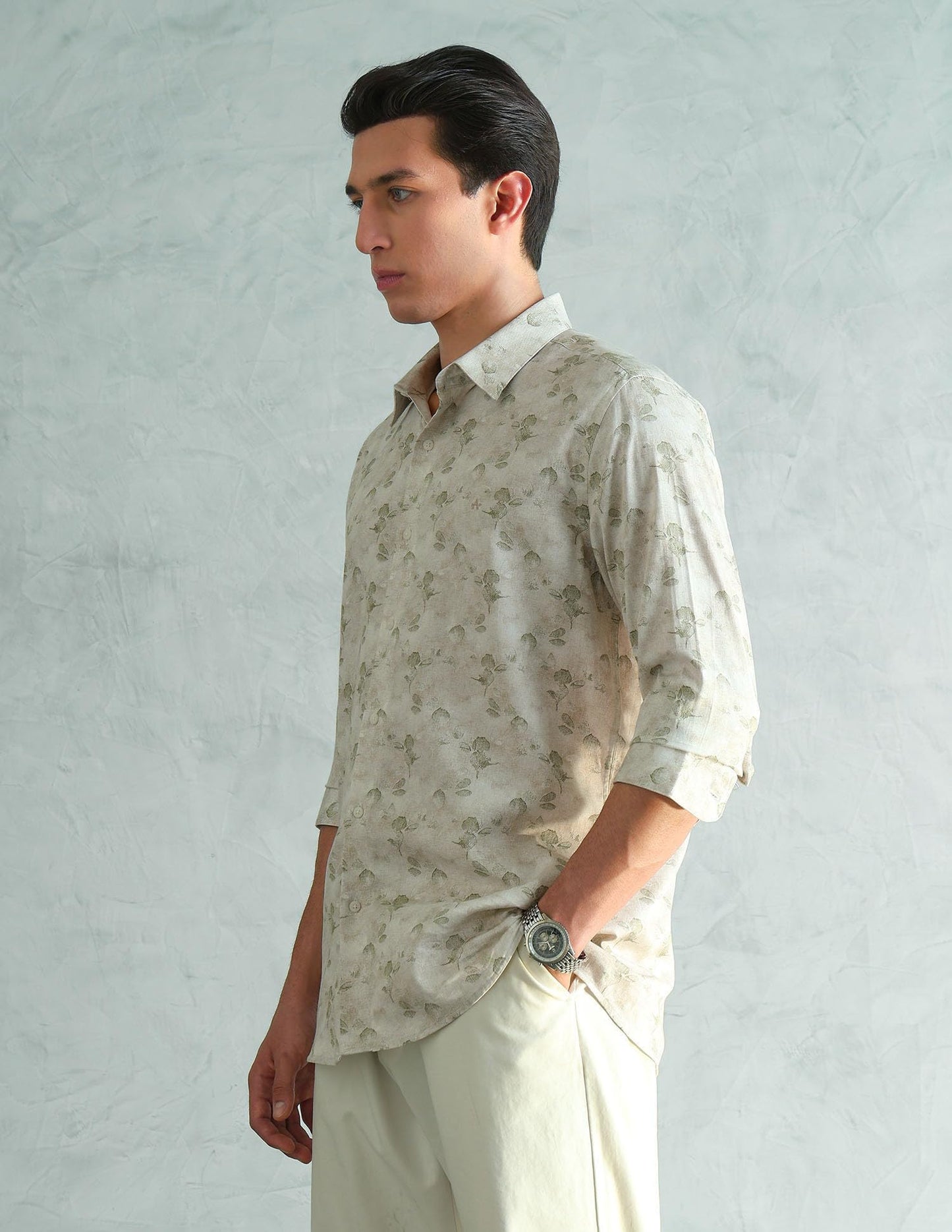 Arrow New York Men's Floral Slim Fit Shirt (ANAEOSH2912_Light Green