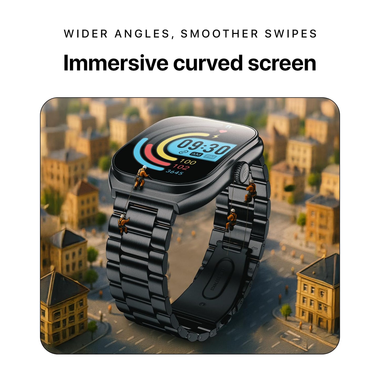Noise Icon Arc 2.01" Immersive Curved Display Smartwatch, 10-Day Battery, 1ATM Water Resistant, Functional Crown, 100+ Sports Modes, Health Suite™, Voice Assistant, Built-in Games (Elite Black)