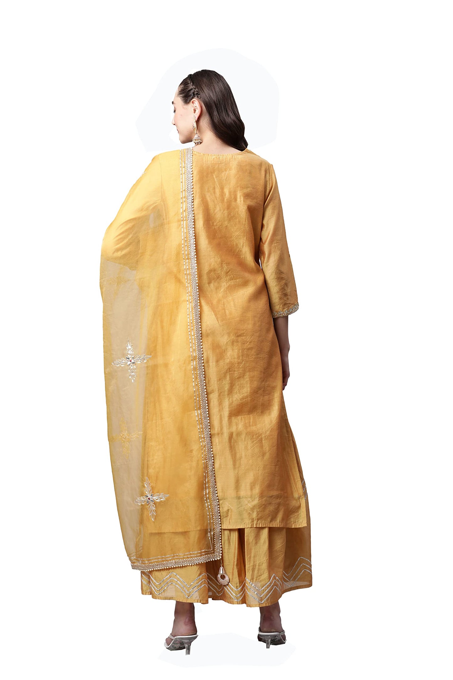 Divena Yellow Gold Solid Chenderi Kurta Sharara Set with Dupatta-DK0738-3XL