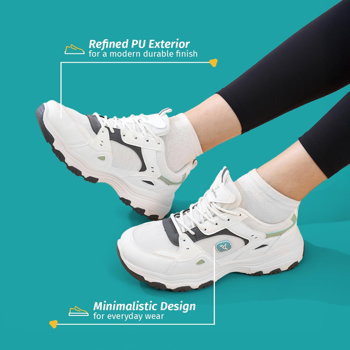 YOHO Tempo 0920 Sneakers for Women | Fashionable & Stylish Casual Look Sneaker, Breathable Mesh Comfort, Shock-Absorbing Cushioning, Durable Grip Sole, All-Day Ease | IceLatteMint - UK 8
