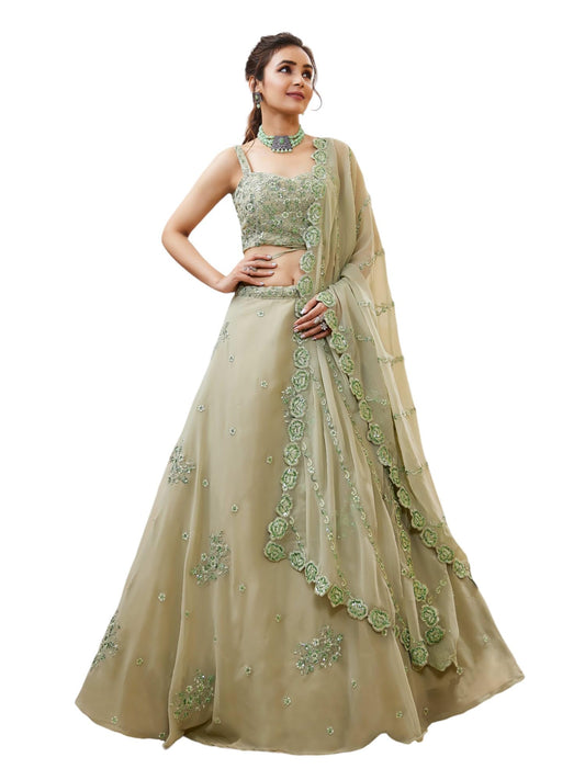 Zeel Clothing Women's Georgette Semi Stitched Lehenga Choli With Dupatta (7060-Pista-Wedding-Bridal-Stylish-Latest; Free Size)