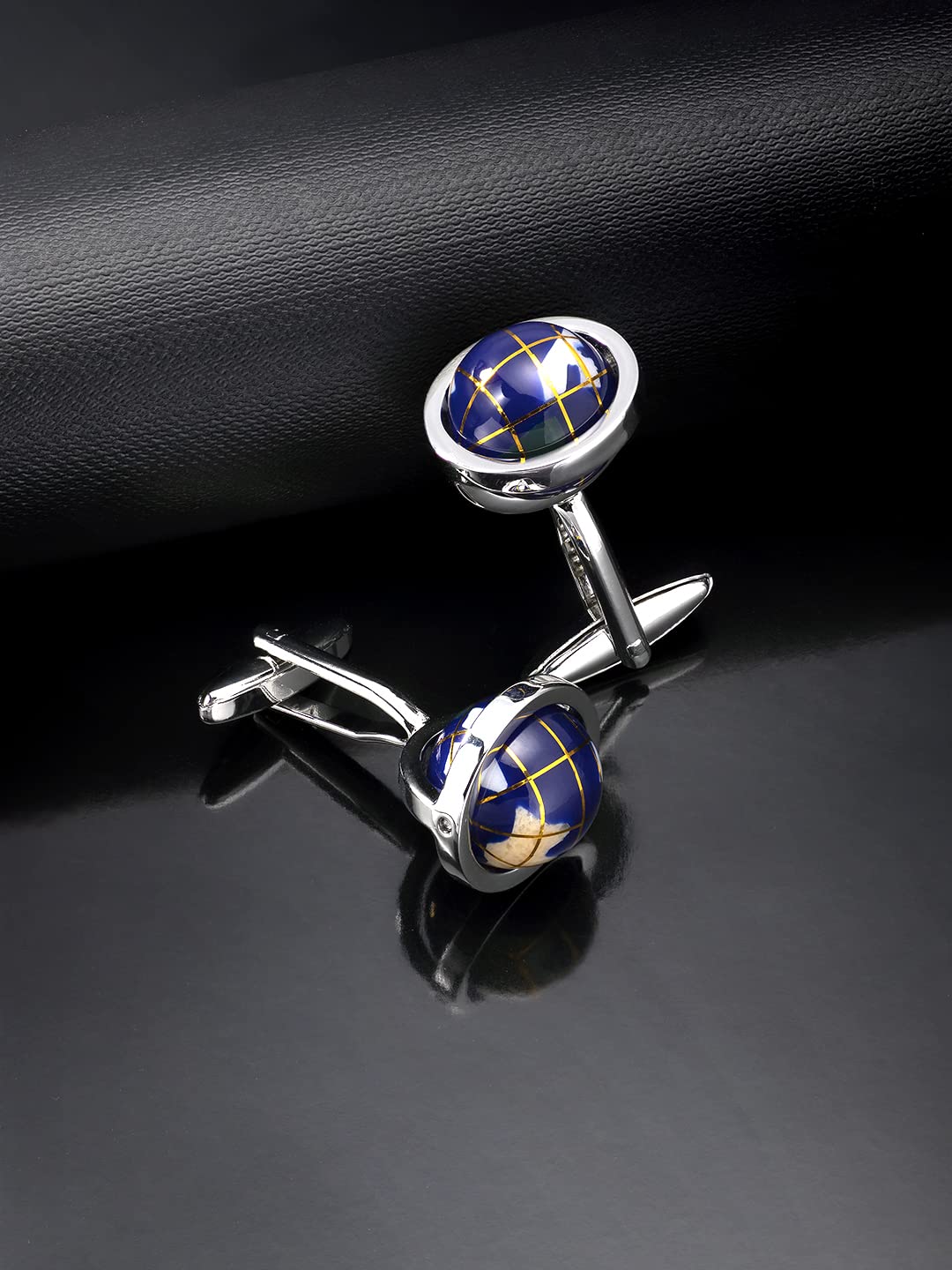 Peora Really Spins Globe Earth Blue Formal Cuff Links Cufflinks Set Valentine Gifts for Men