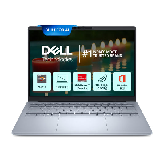 Dell 14, AMD Ryzen AI R5-340 Processor, 16GB LPDDR5X, 512GB SSD, FHD+ 14"/35.56 cm, Win11+MSO 2024, Ice Blue, 1.52 Kg, 300 Nits IPS Display,AMD Radeon Graphics, Backlit+FPS Keyboard, AI Powered Laptop