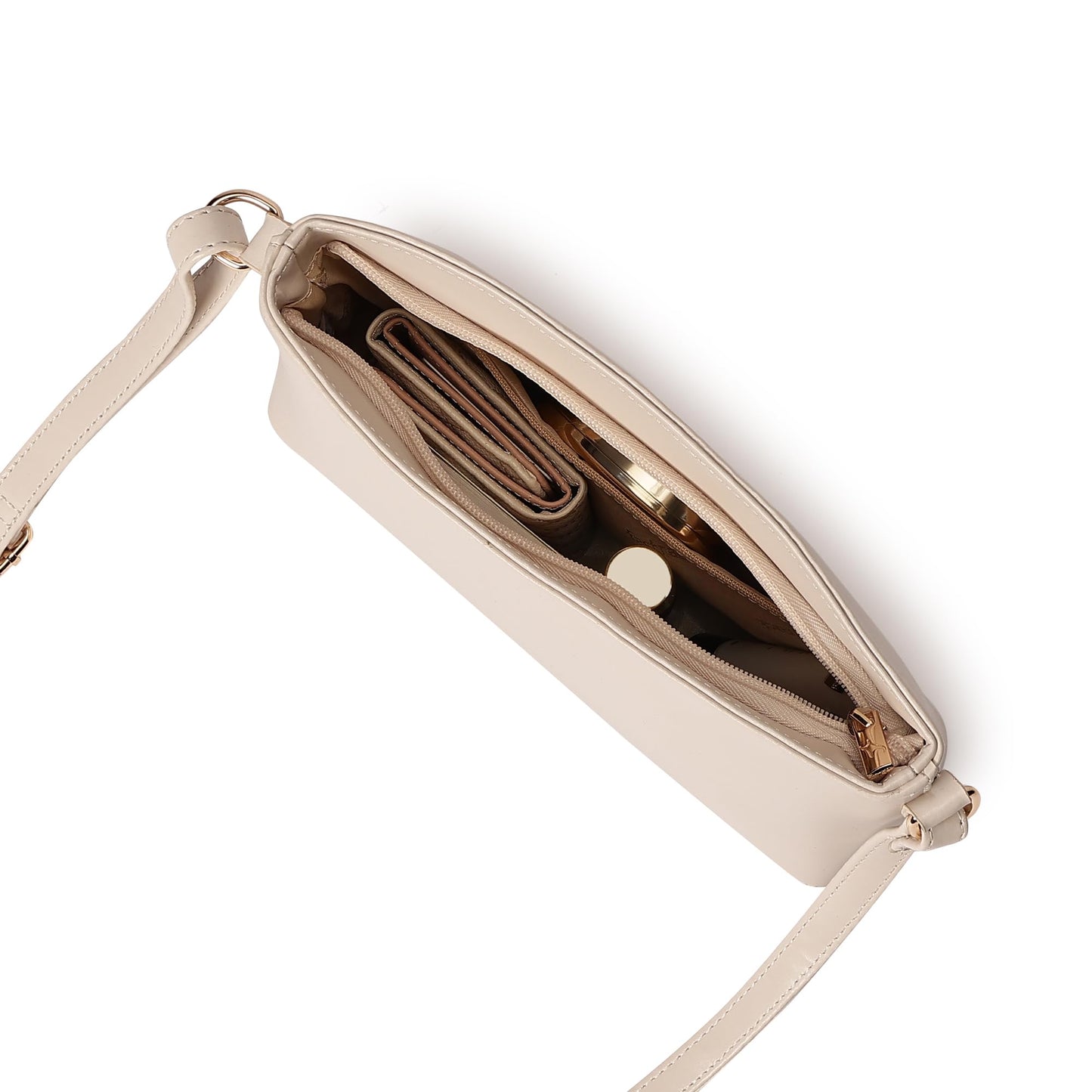 Fastrack Women and Girls Solid Casual Sling Bag, And With Adjustable Sling Strap, Beige