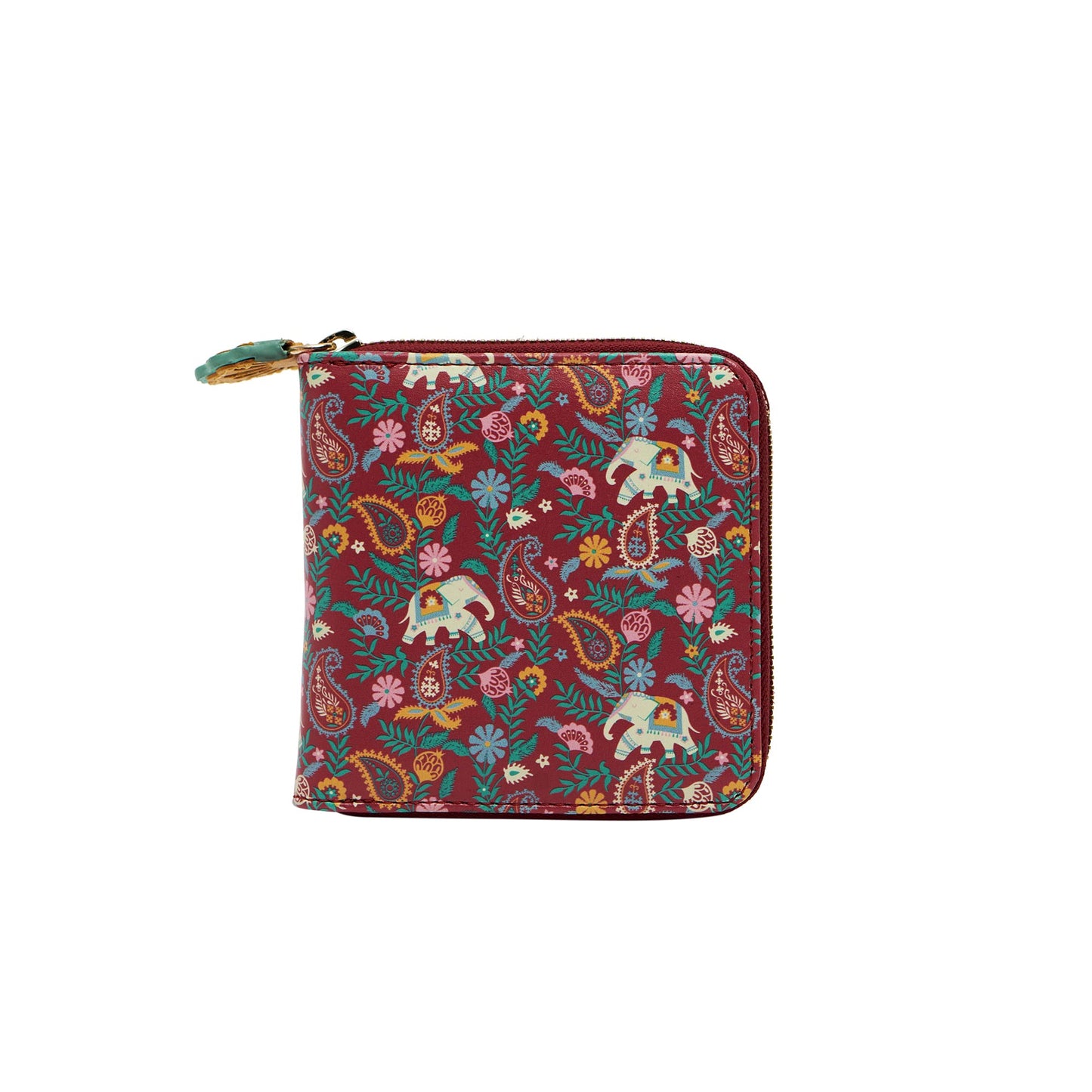Chumbak Women’s Wallet – Paisley Blossoms Collection, Vegan Leather Square Wallet with Coin Pouch, Zipper Closure & Card Slots – Maroon Stylish Purse