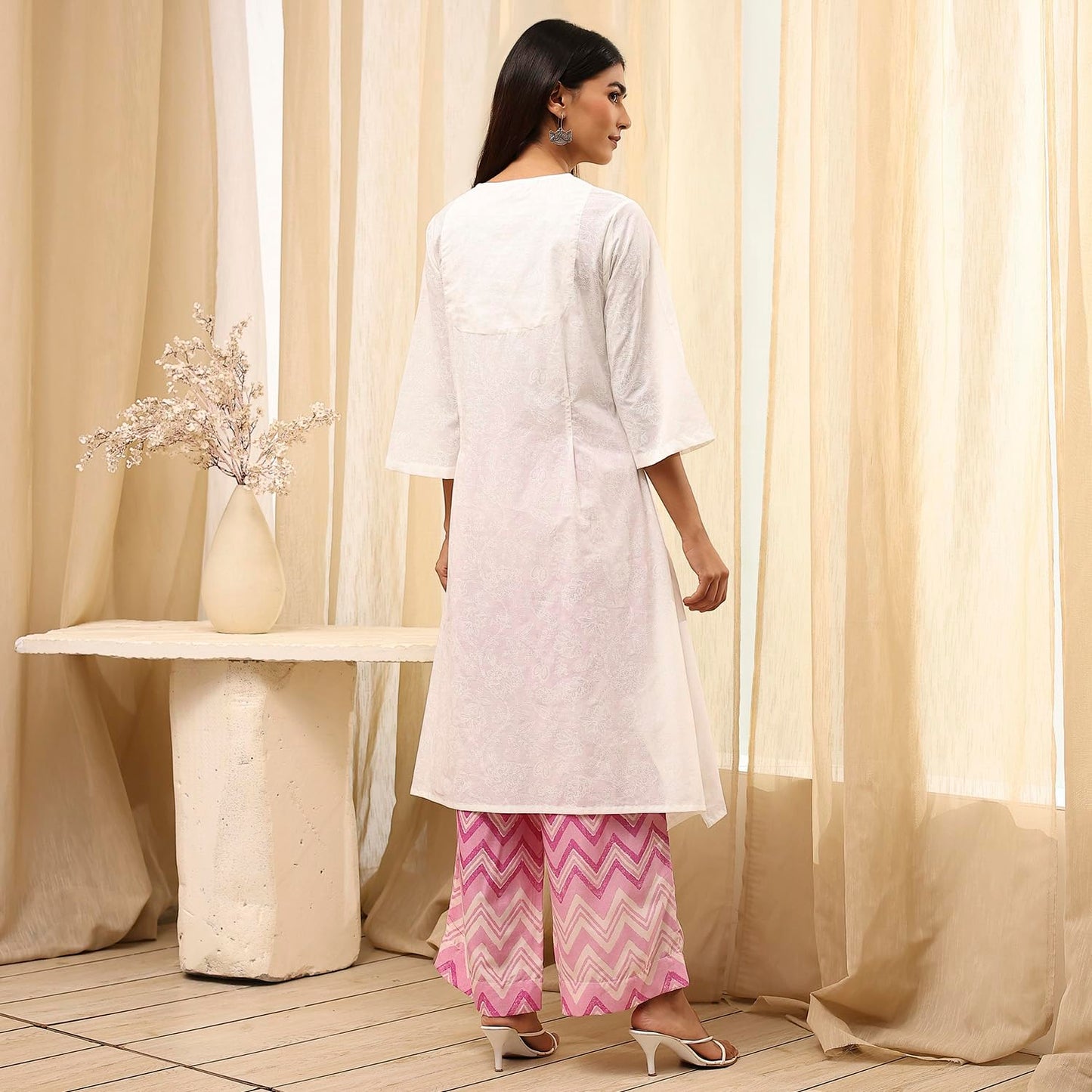 Biba Women's 60'S Cambric Kurta Set (SKD8052ESS25PNK_Pink