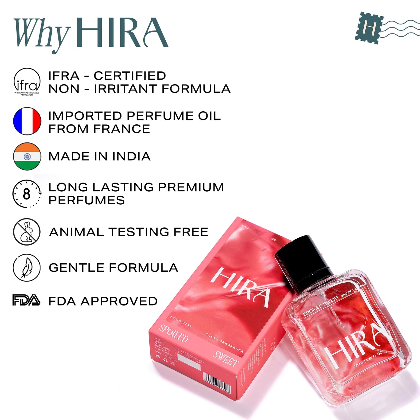 HIRA Spoiled Sweet Perfume for Women | Perfume for Women Long Lasting Smell | Best Women Perfume with Pear, Hazelnut & Vanilla Notes | Sweet & Fruity Everyday Fragrance | 50ml Eau De Parfum for Women