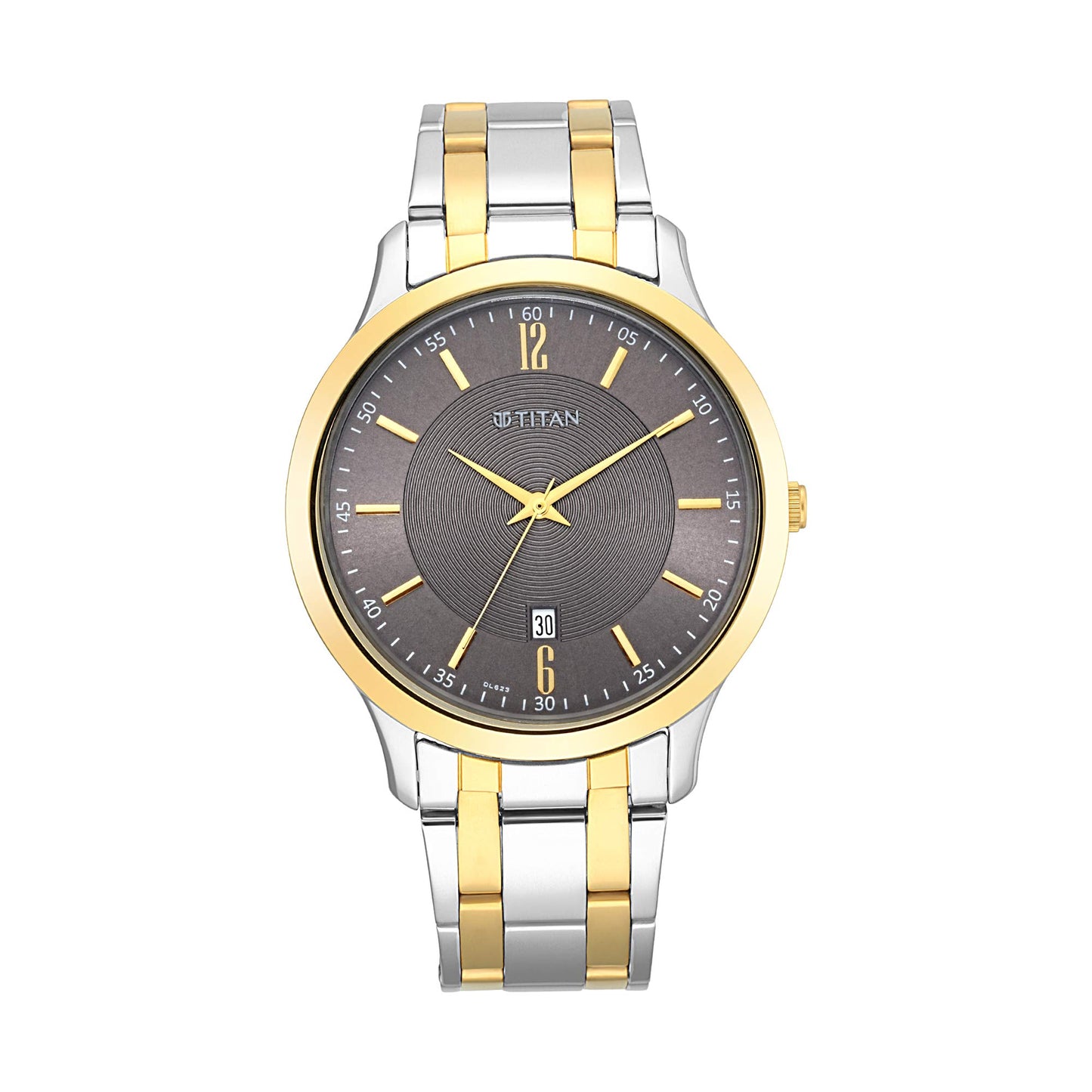 Titan Quartz Analog With Date Anthracite Dial Two Toned Gold & Silver Metal Strap Watch for Men - NT1825BM01