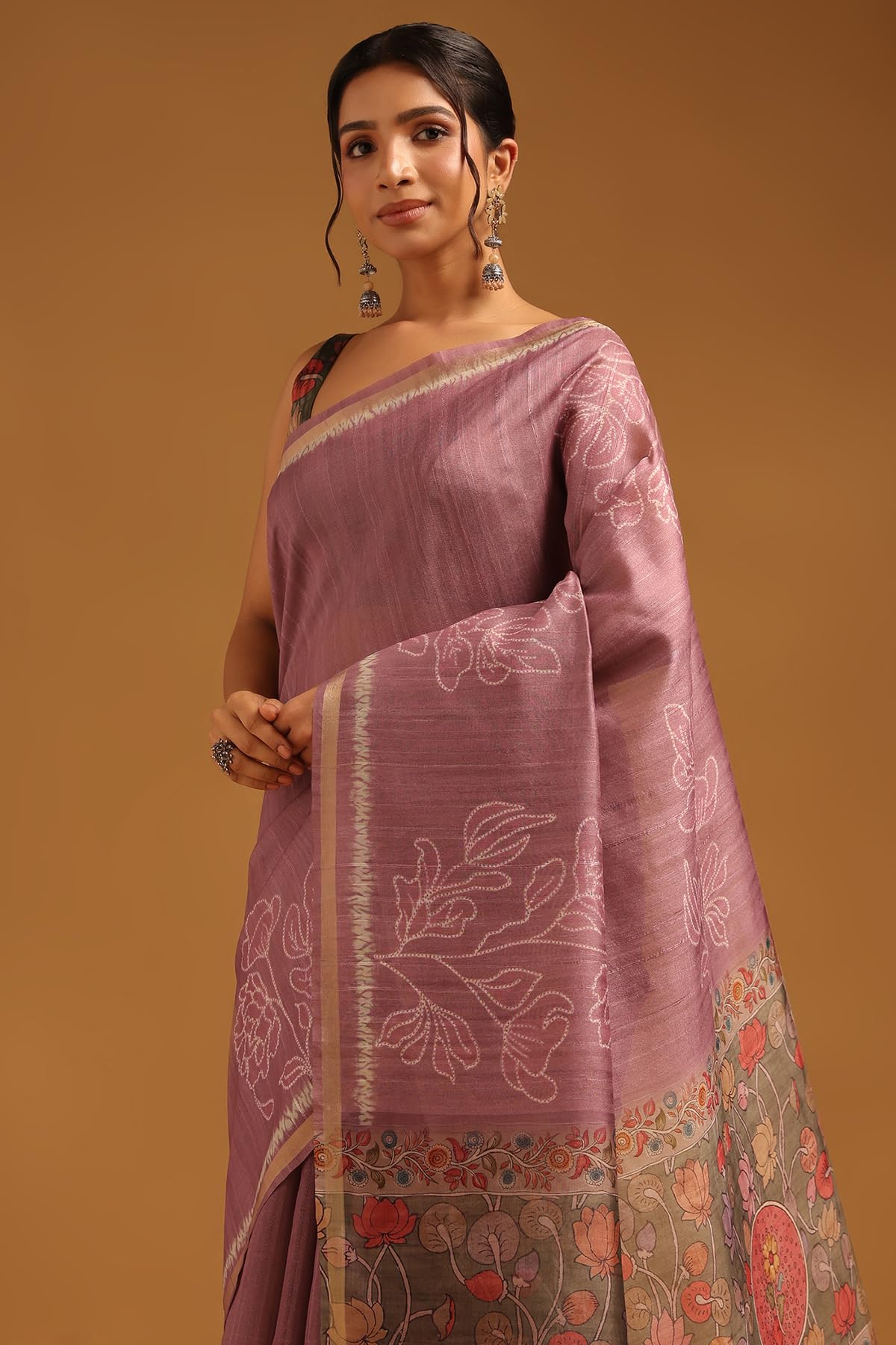 Soch Womens Onion Pink Tussar Botanical Saree