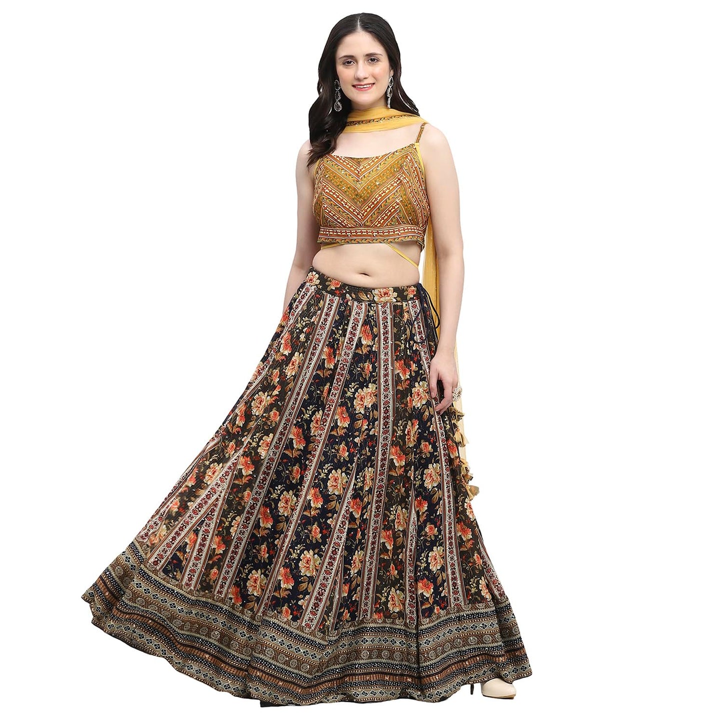 BIBA Women's Polyester Lehenga Sets (SKDBOLD9697AW24NVY_Navy_34)