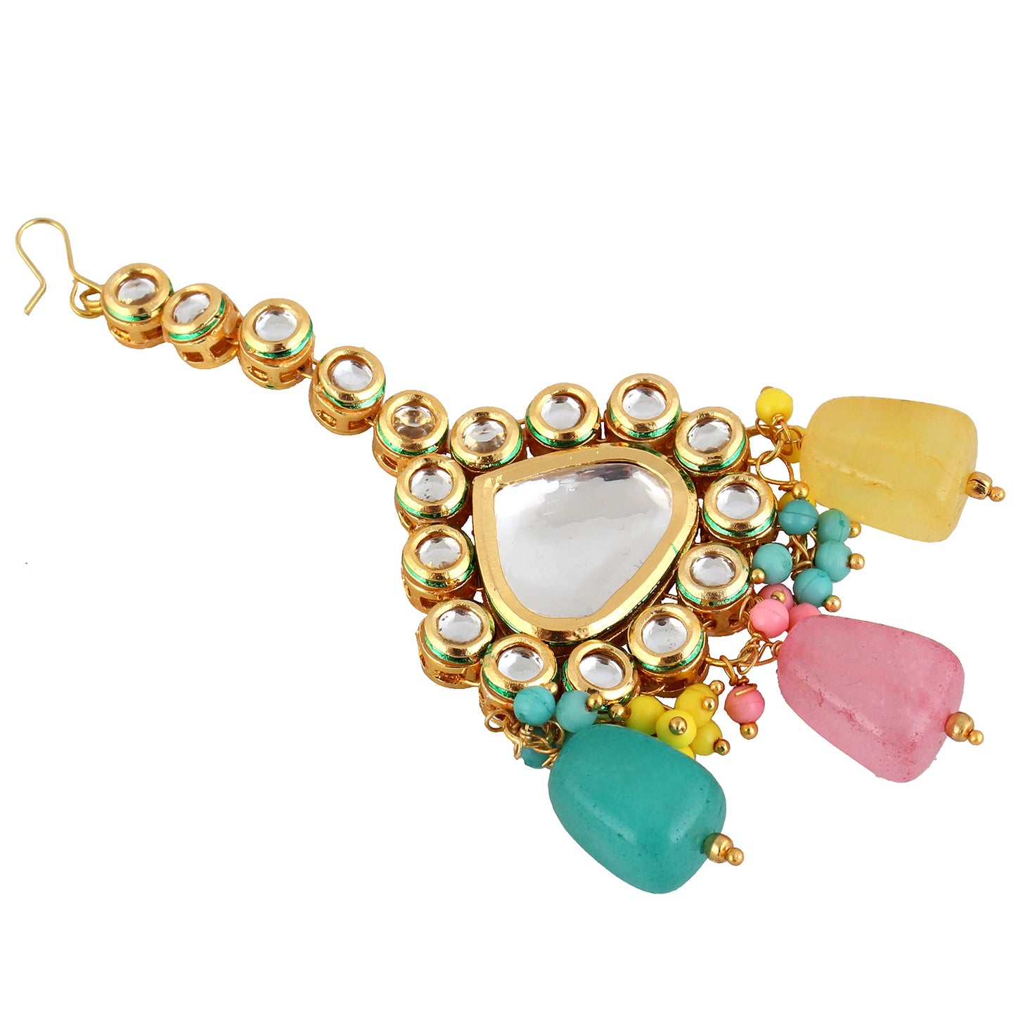 Lucky Jewellery Back Meenakari 18k Gold Plated MultiColor Tika Earring Combo Jewellery Set Uncut Kundan Big Faux Kundan Choker Necklace Set For Girl's & Women (2935-M6SK-1674-MT)