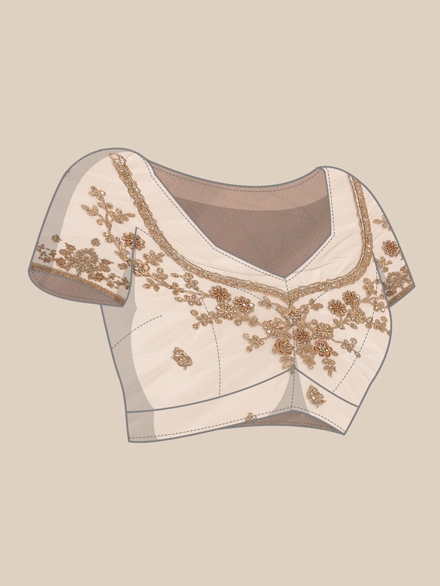 MOHEY Women's Beige Net Embroidered|Stone Work| Saree