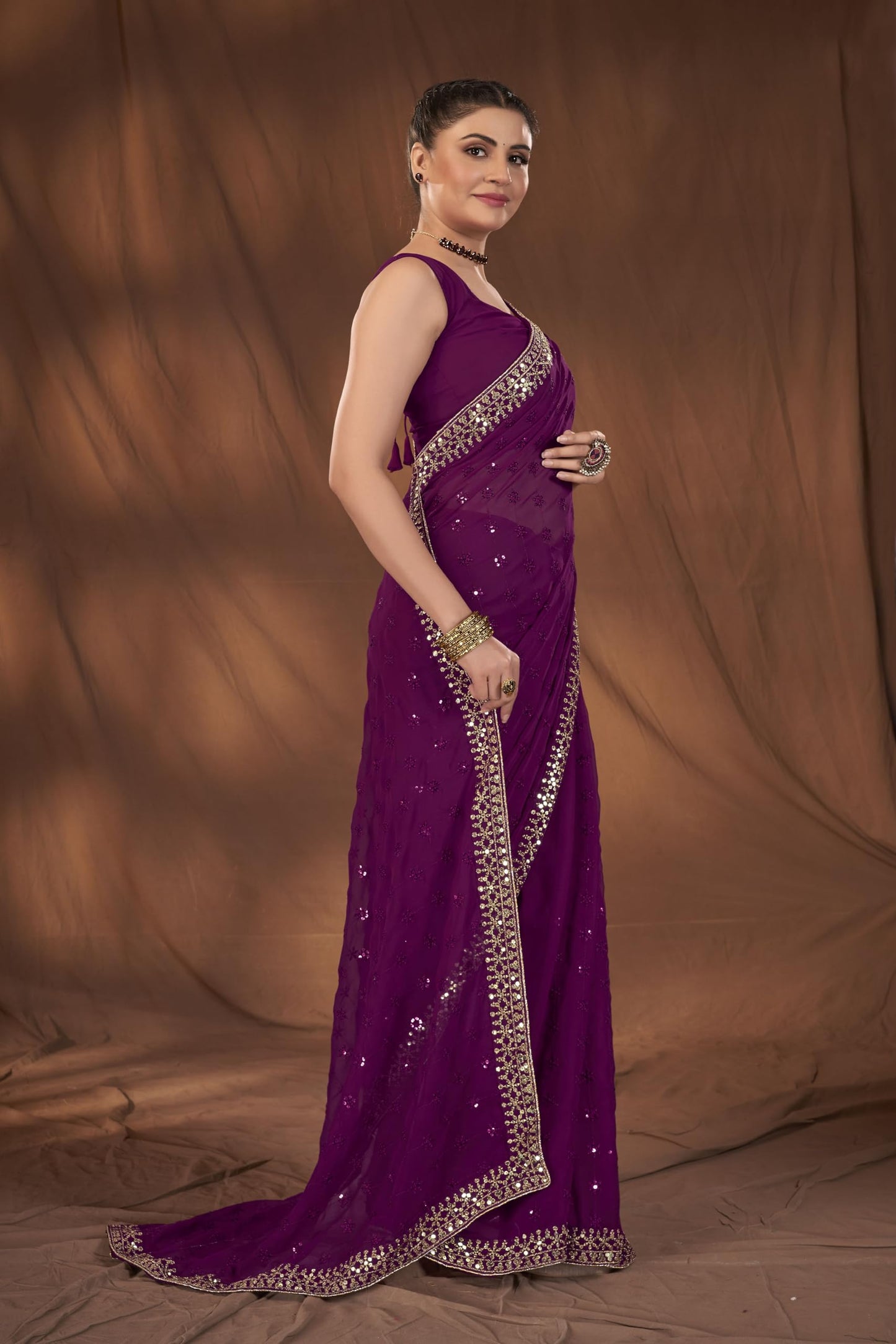 MANOHARI Most Trendy Sequance Georgette Purple Saree for women_MN1917