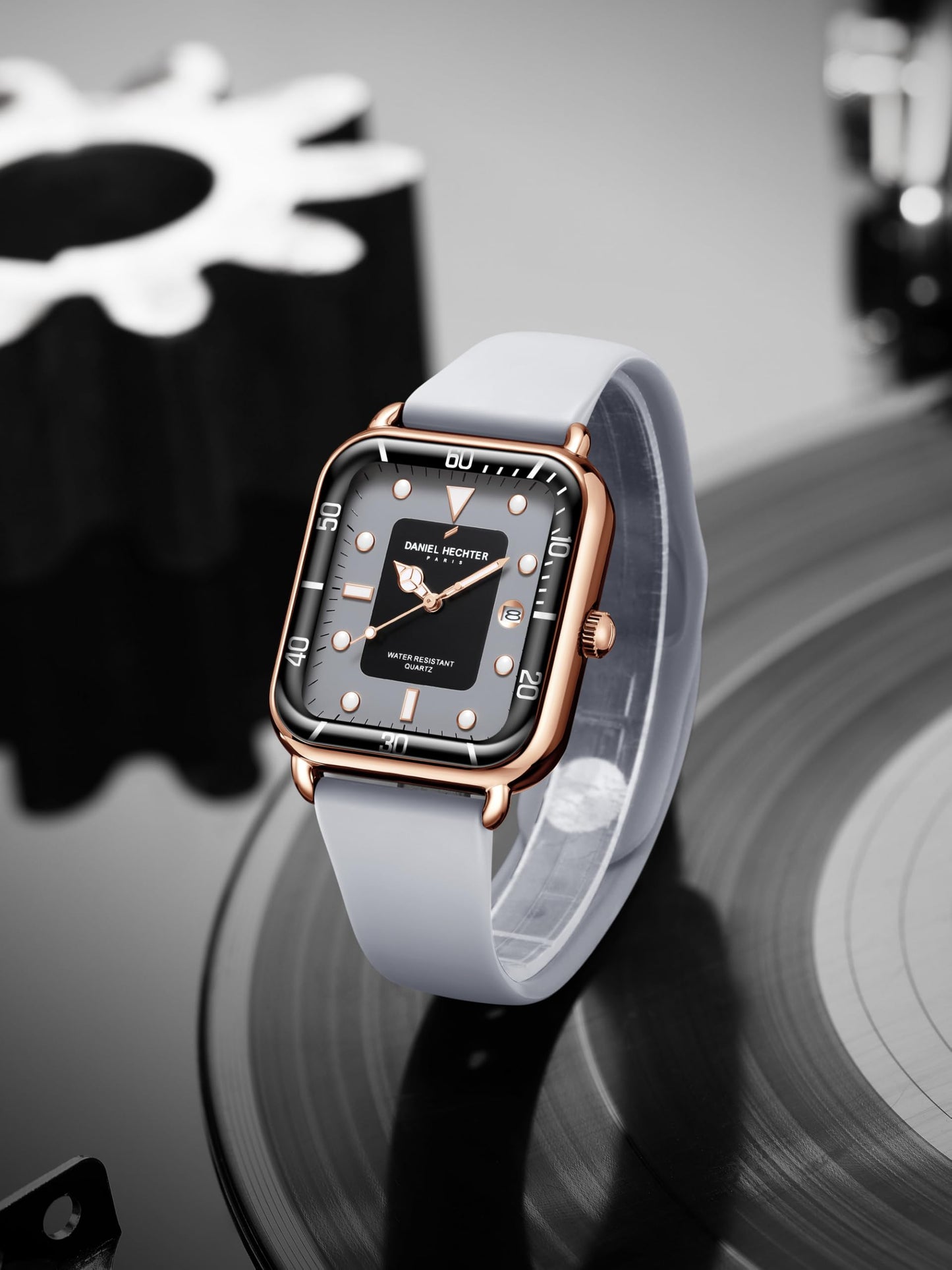 Daniel Hechter Paris Montmartre Collection Square Dial Watch for Men with Stylish Silicone Strap, Water Resistant & Quartz Movement-DHM1011 (Grey)