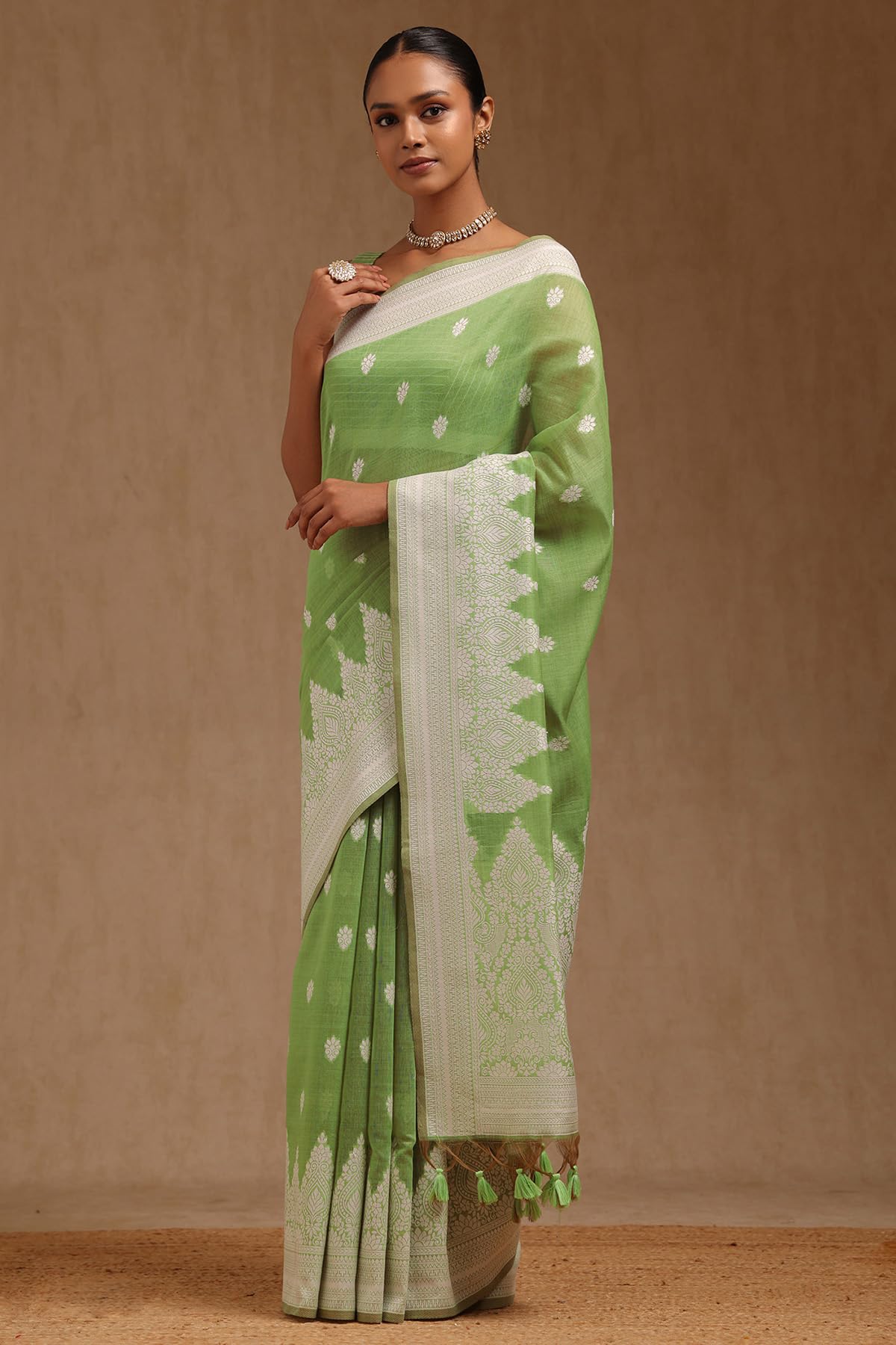 Soch Womens Light Green Chanderi Woven Design Saree