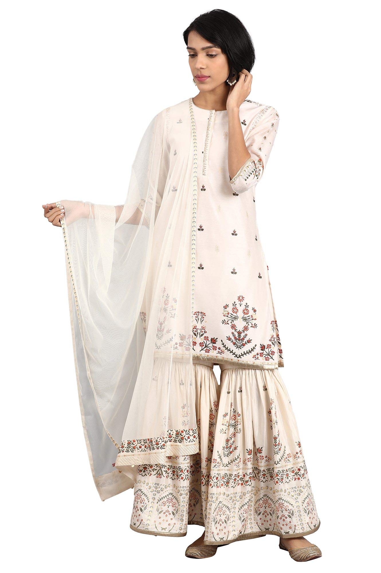 W for Woman Women's Straight Salwar Suit Set (19AUWS12920-112845_Ecru_18)