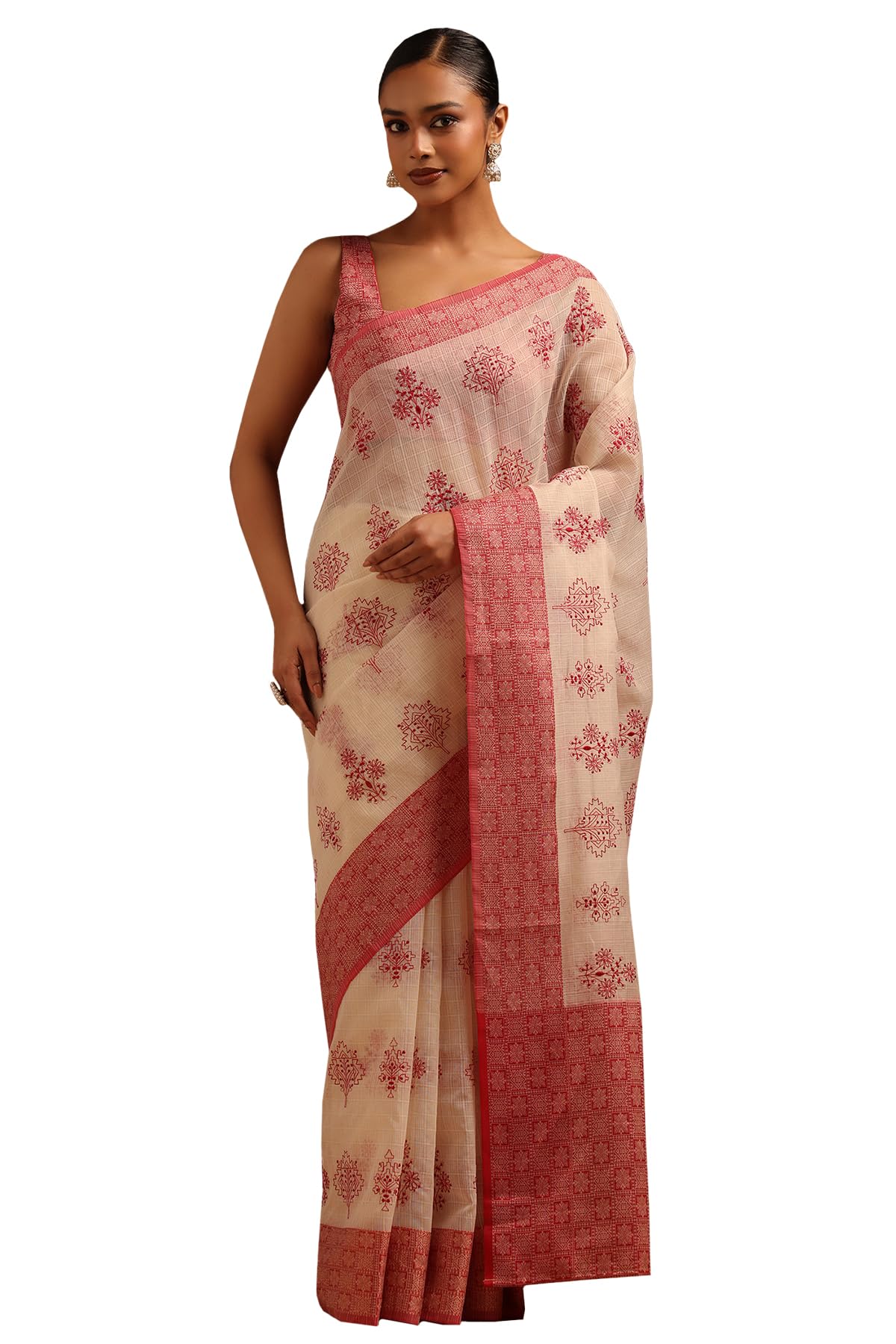 Soch Womens Cream Kota Floral Saree