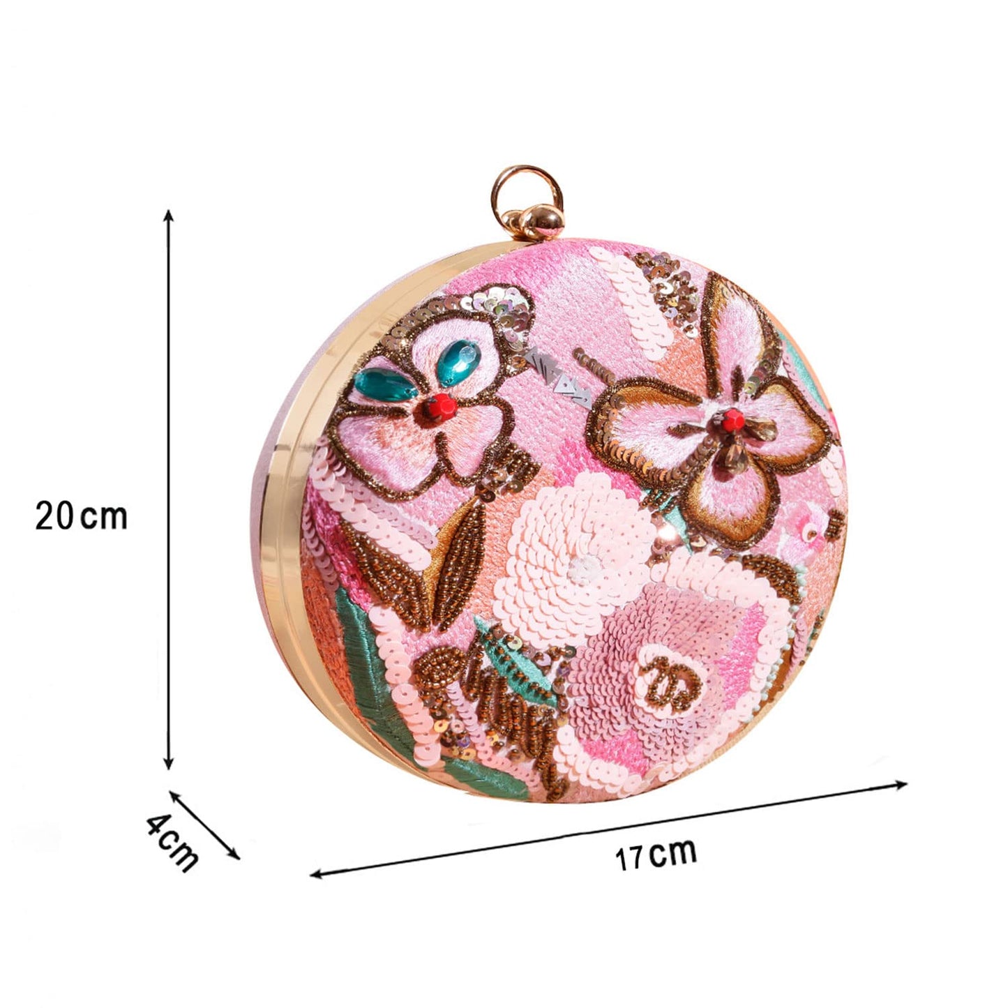 SWISNI Light Pink Modish Handmade Embroidery Round Shape Clutch Bag For Party II Women's Traditional Designer Clutch For Women & Girls II EMBROIDERED CLUTCHES