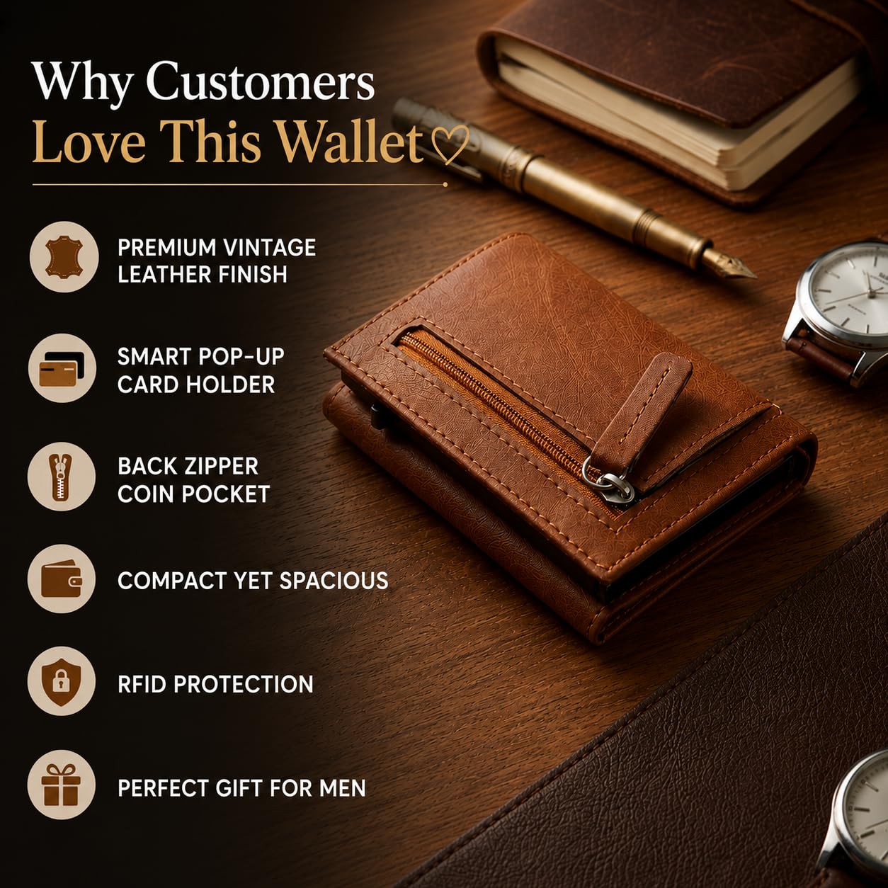 The Bae Gift RFID Protected Wallet | Personalised Gift for Man Custom Name |Pop-up Card Holder | Up to 8 Cards | Credit & Debit Cardholder