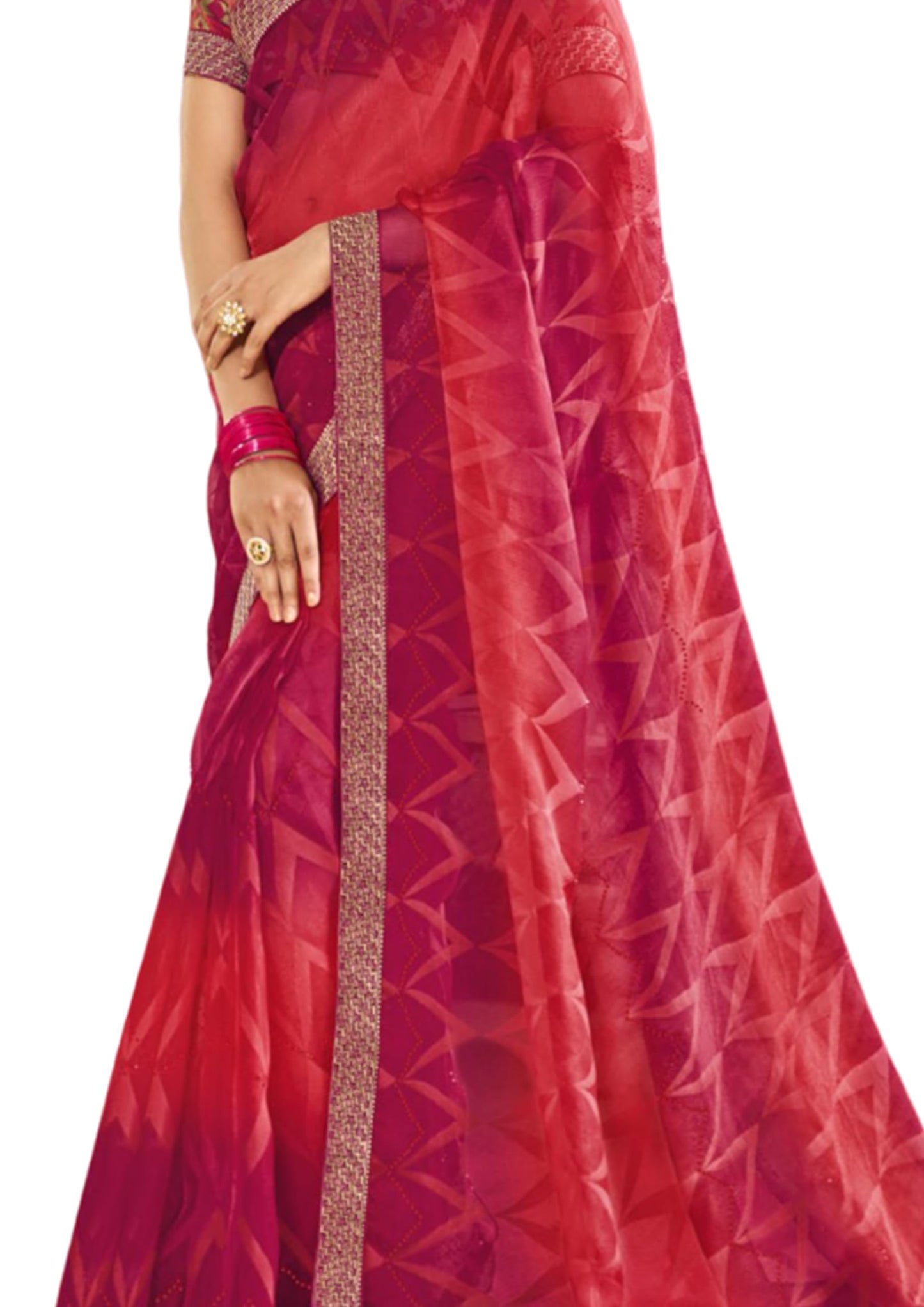 Laxmipati Pink Printed Brasso Saree for Women With Blouse Piece