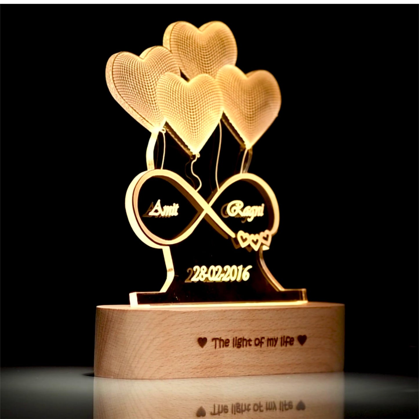 ZOCI VOCI Anniversary Gift for Wife - 3D Illusion Heart Lamp |Engraved Night Lamps Personalized Gifts for Wedding Customized Gifts for Couple |Marriage Gifts (3D Illusion - Medium) LED, Acrylic, Clear