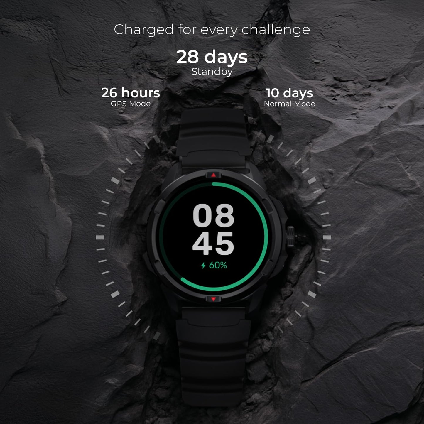 Noise Endeavour Pro Outdoor Rugged Military Smart Watch, Titanium Alloy Bezel, Dual-Band GPS, 164ft Water Resistance, 28 Days Battery on Standby, AI Companion, for iOS & Android (Carbon Black)