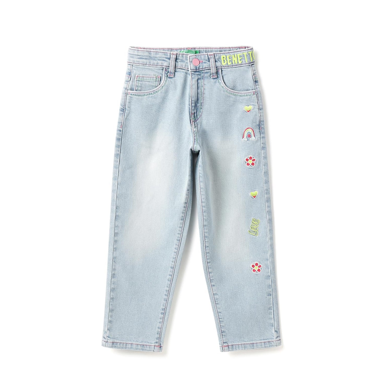 United Colors of Benetton Embroidered Loose Fit Jeans (Size: 3-4 Years)-25P4DENC0607I901 Blue