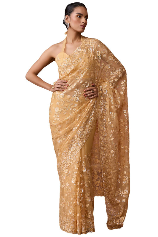 Soch Womens Yellow Georgette Embroidered Saree