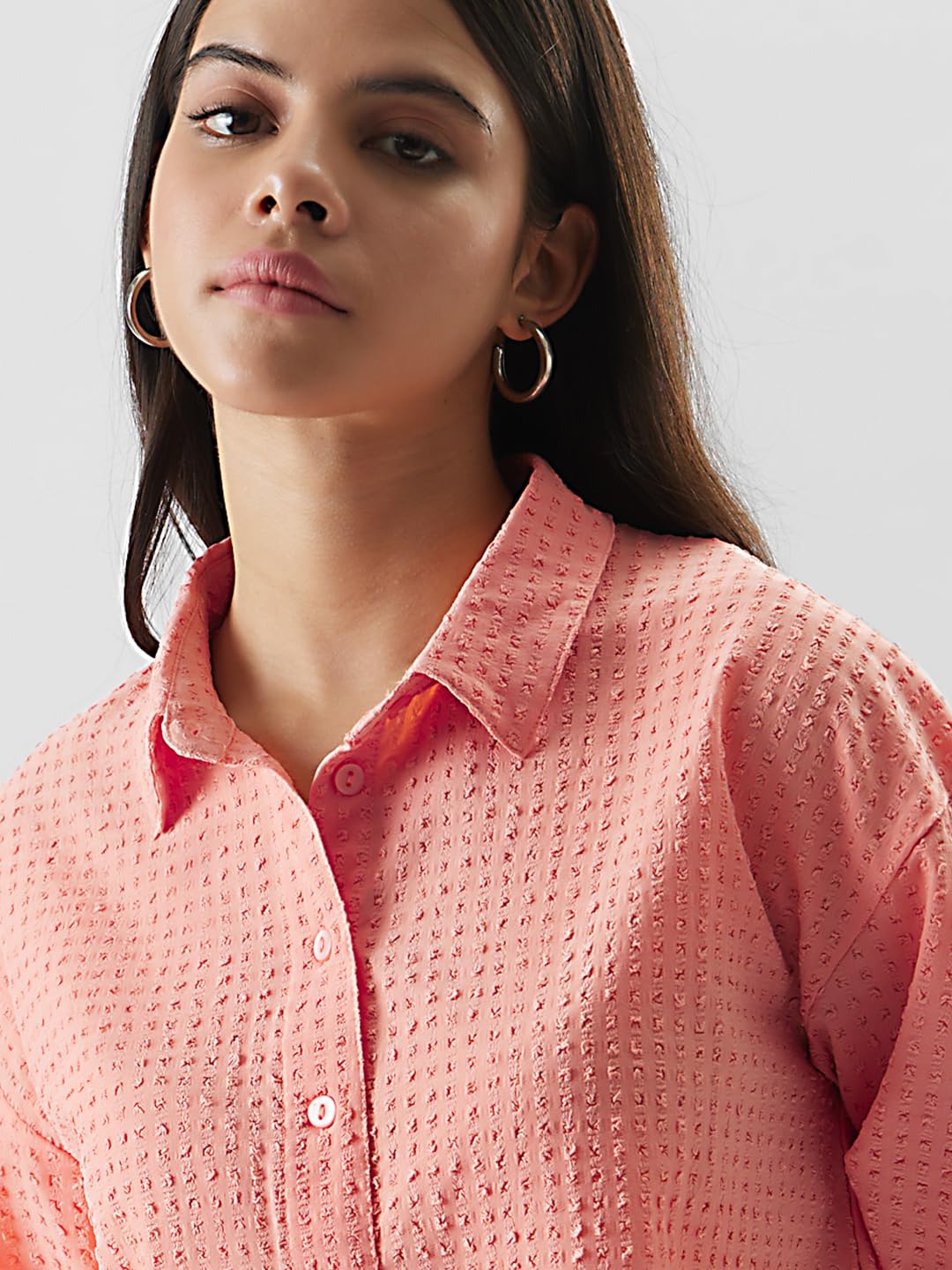 The Souled Store Original Pink Pixels Cotton Cropped Shirts for Women Cropped Shirts Fashionable Trendy Graphic Prints Pop Culture Merchandise Shirts Casual Button-Down Half Sleeve Printed Graphic