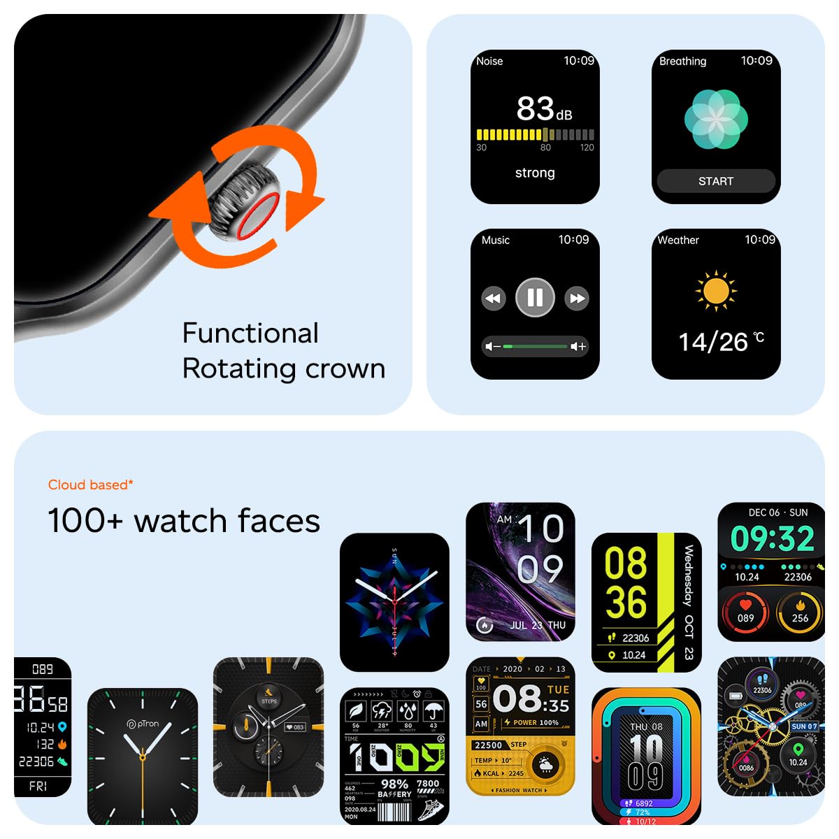 pTron Newly Launched Reflect MaxPro 2.01 inch Square Dial Smartwatch, Full Touch Display, Bluetooth Calling, Functional Crown, 600 NITS, 100+ Watch Faces, HR, SpO2, 5 Days Battery Life & IP68 (Black)