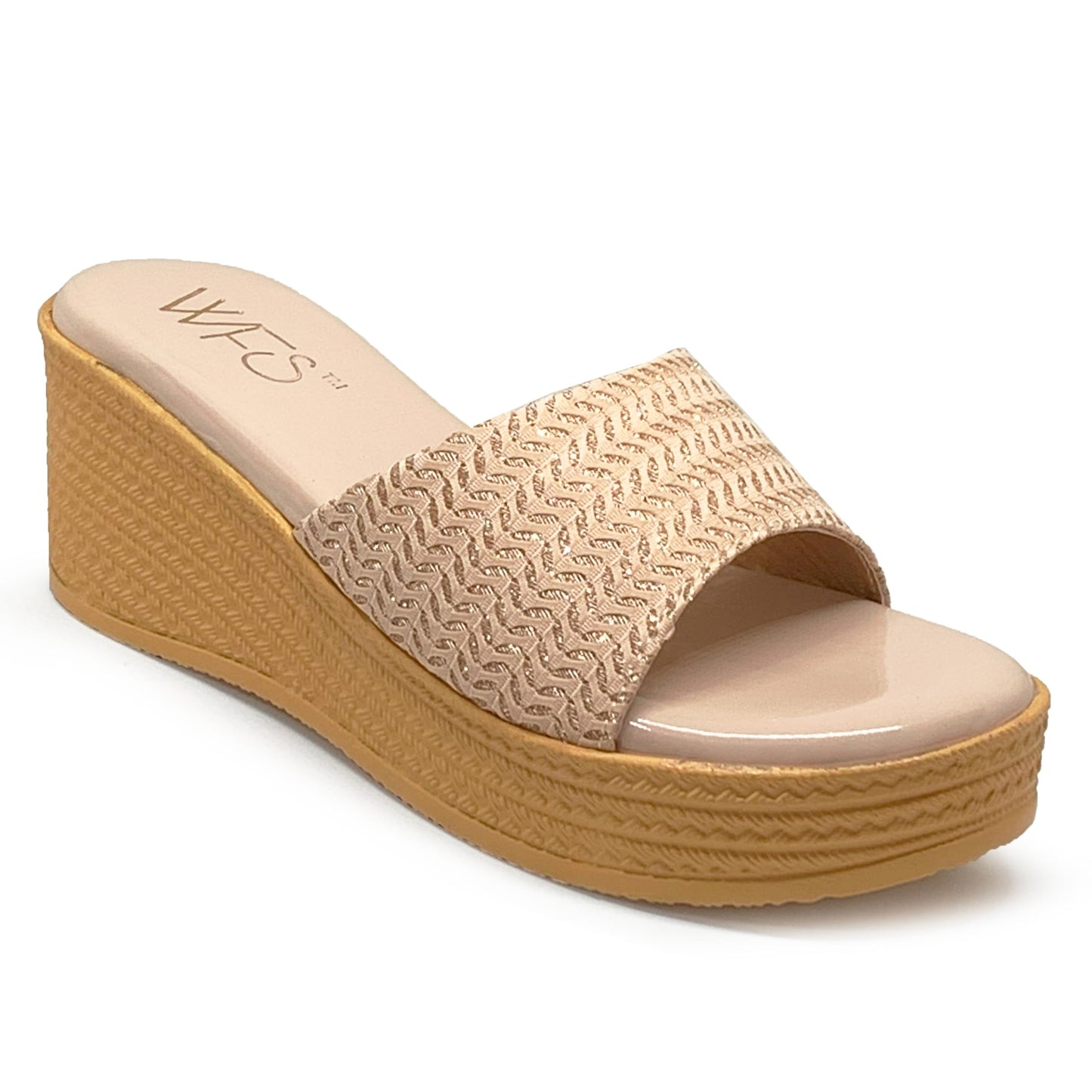 WFS Women’s Black 2.5 Inch Wedge Heel Slip-On Fashion Sandals – Shimmer Finish (Cream, UK Footwear Size System, Adult, Women, Numeric, Medium, 6)