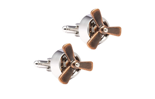 Knighthood Aeroplane Propeller Cufflinks for Men (Silver & Bronze)
