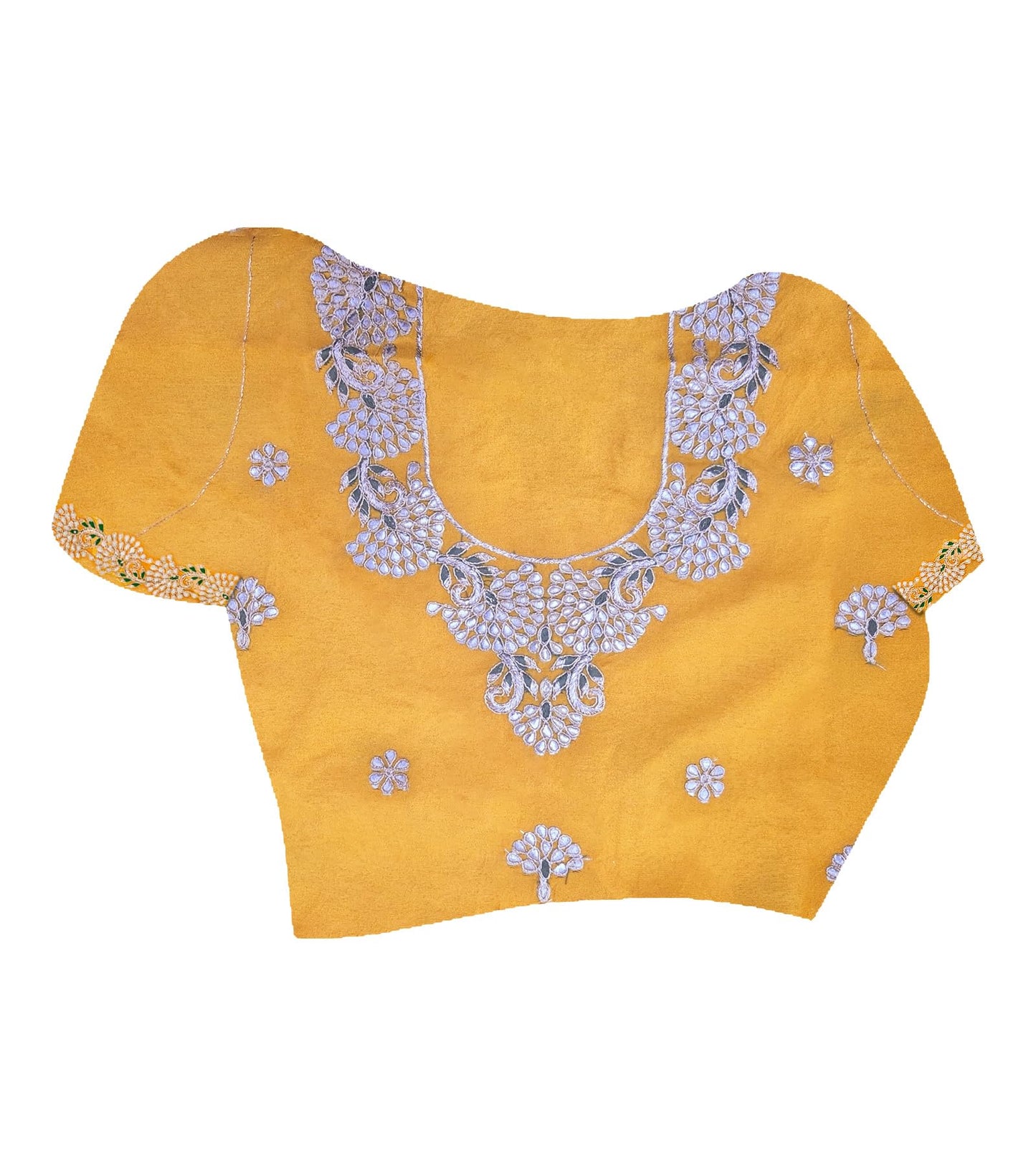Laxmipati Nazakat Floral Embroidered Chiffon Saree in Yellow Color with Unstitched Blouse