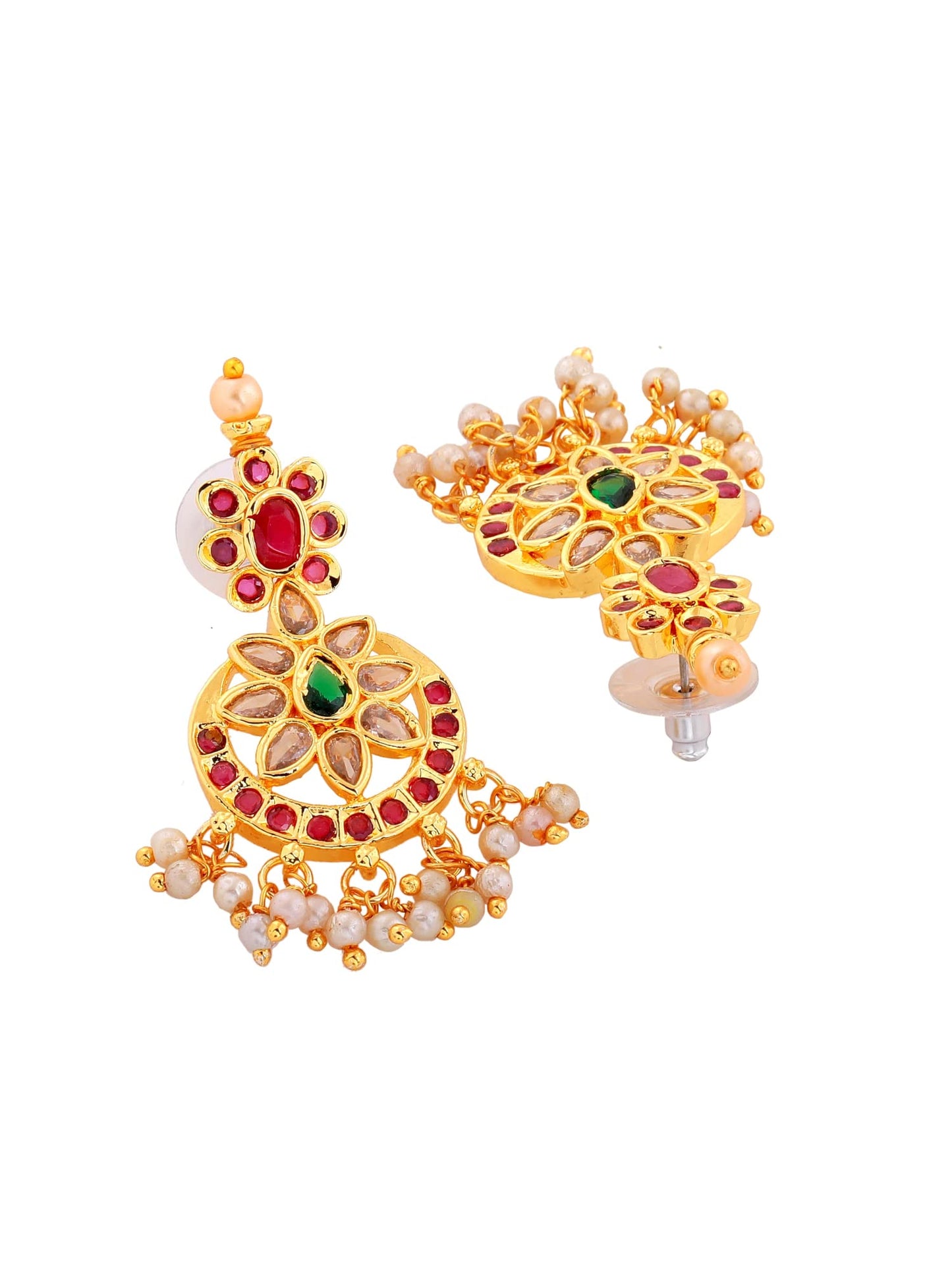 Estele Gold Plated CZ Traditional Necklace Set With Intricate Pearls Work for Women