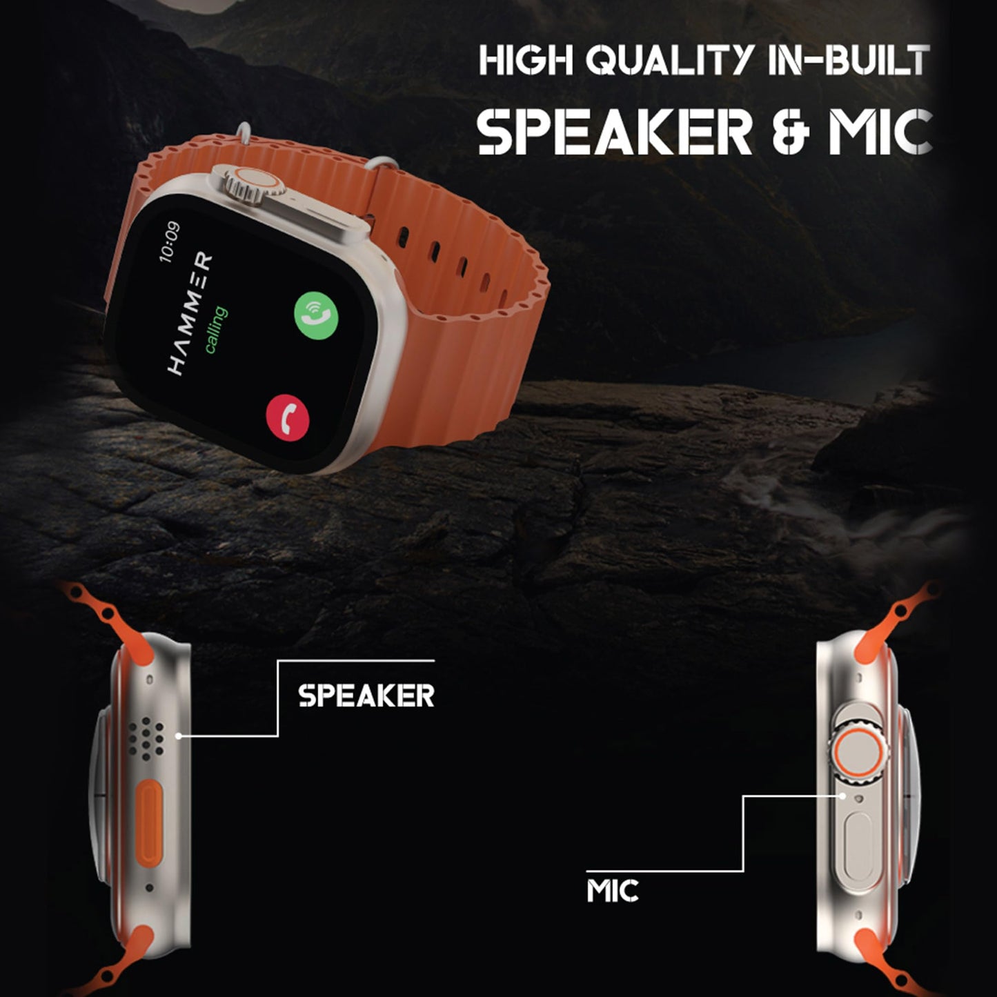 HAMMER Active 2.0 Ultra 1.95" Display Bluetooth Calling Smart Watch with Metal Body, in-Bulit Games, Wireless Charging, AOD, 600 NITS Brightness (Orange)