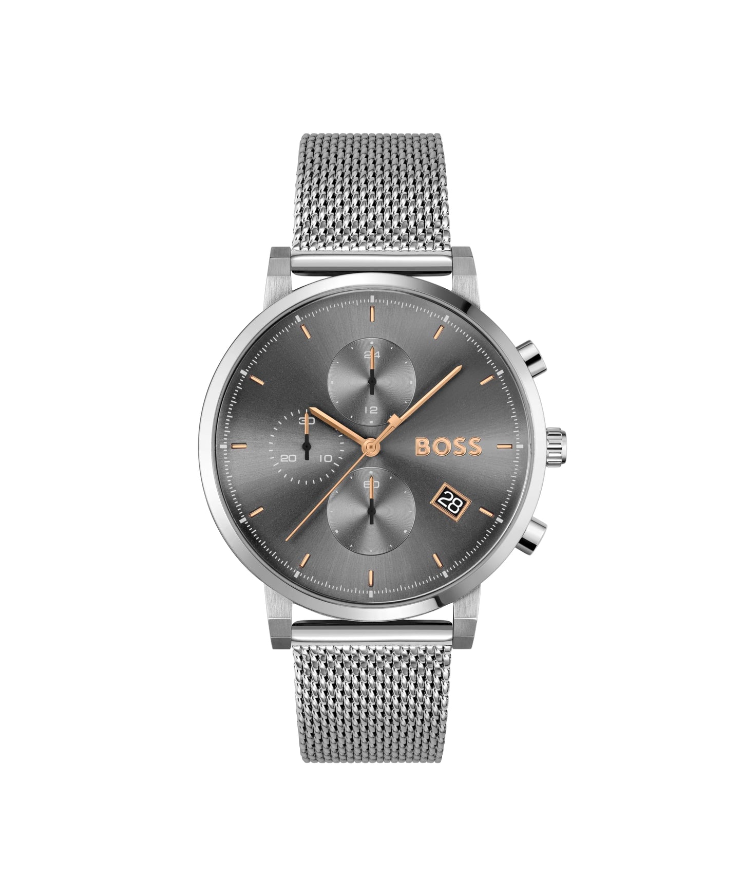 Hugo Boss Stainless Steel Analog Grey Dial Men Watch-1513807, Silver Band