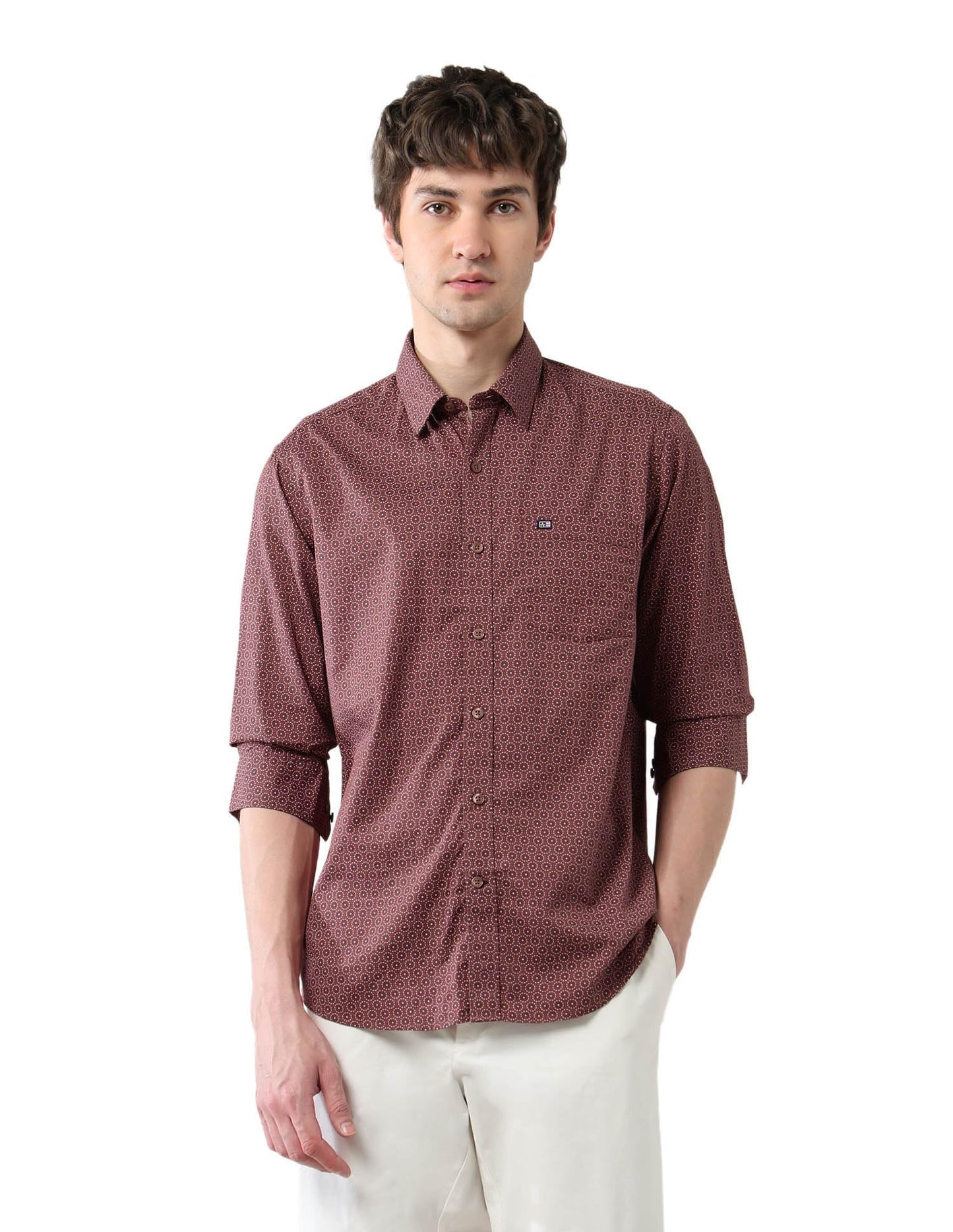 Arrow Sports Men's Floral Slim Fit Shirt (ASAJSH1740_Burgundy