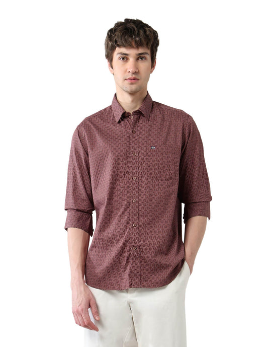 Arrow Sports Men's Floral Slim Fit Shirt (ASAJSH1740_Burgundy