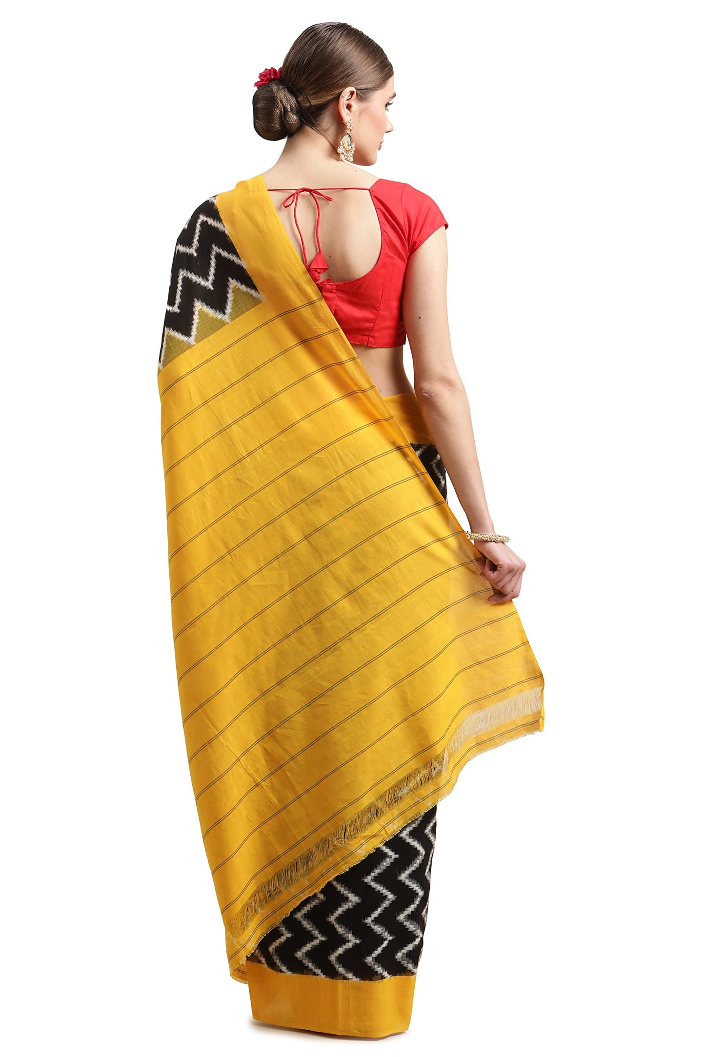 Aditri Women's Handloom Ikat on Cotton Saree with Running Blouse (Multicolored)