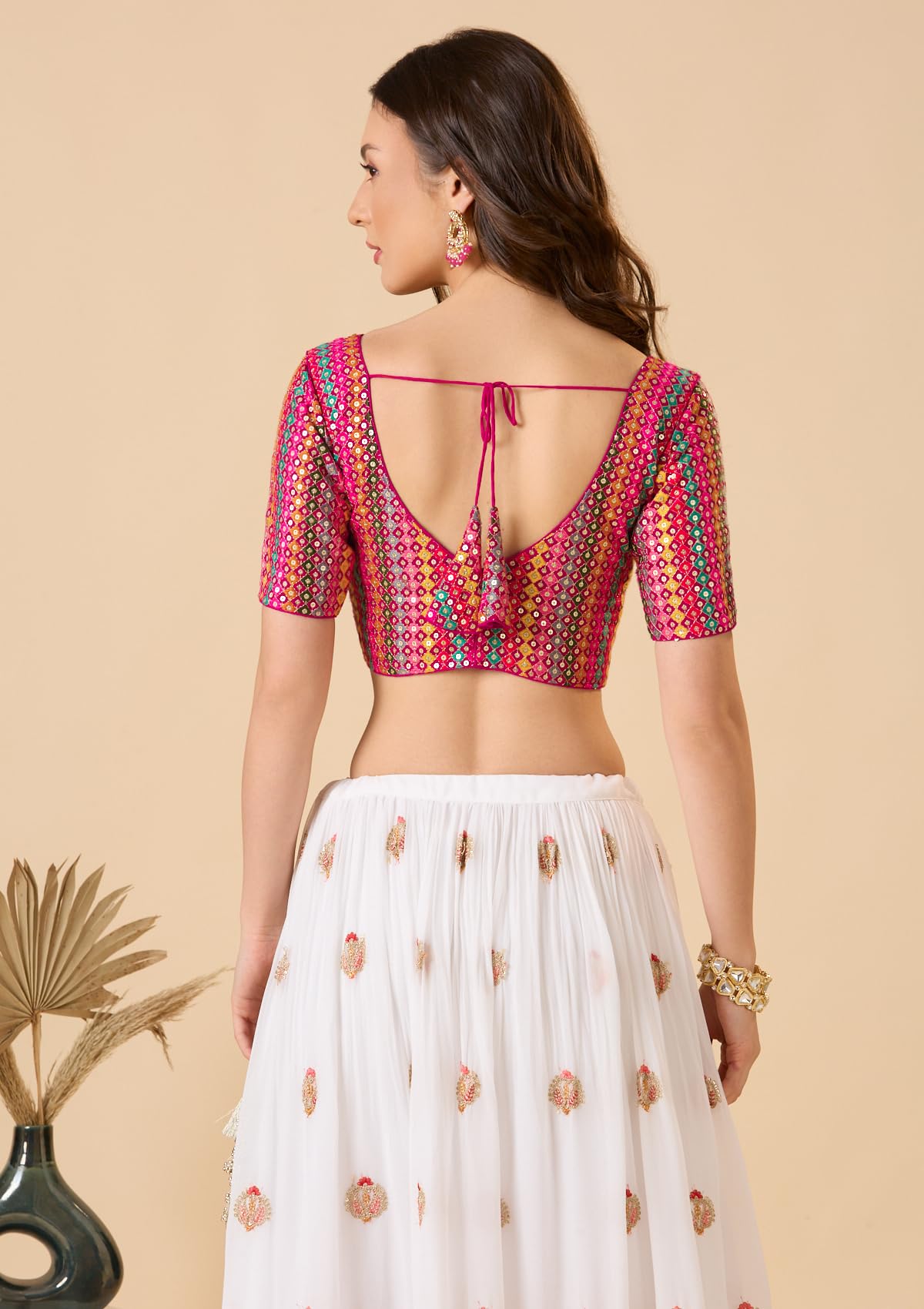 S SALWAR STUDIO Multicolour Embroidered Georgette Sweetheart Neck Readymade Blouse