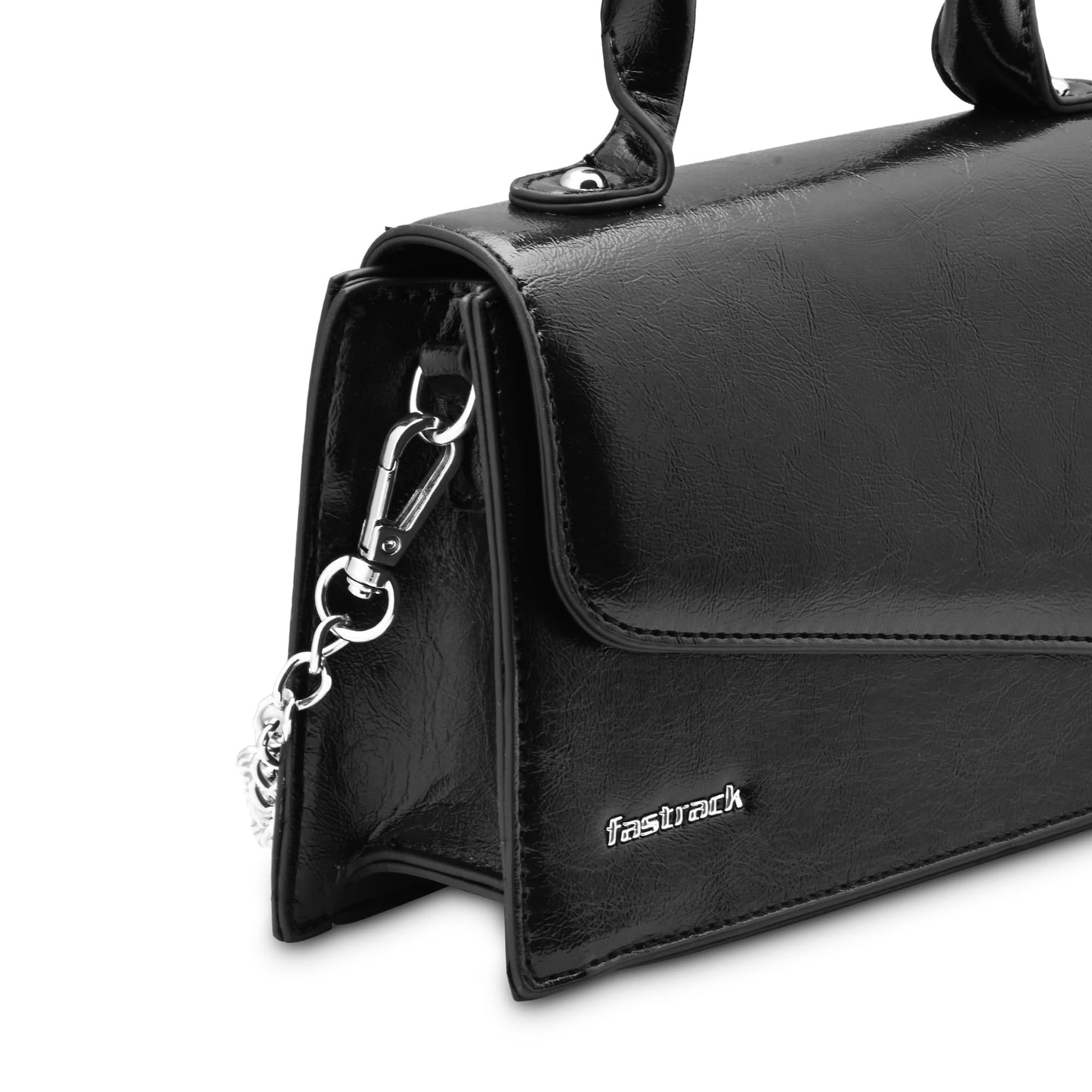 Fastrack Lil’Spark Sling | Black Faux-Leather Women’s Handbag | Sling with Fixed Handle & Detachable Strap for Casual & Party Carry