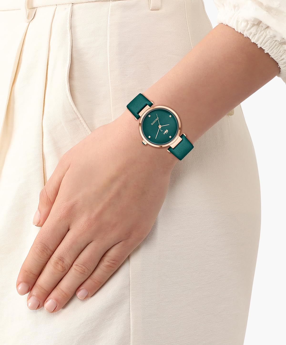 Lacoste Orba Qtz Basic Slim Green Round Dial Women's Watch|Leather Material|Multi Color Band - 2001424