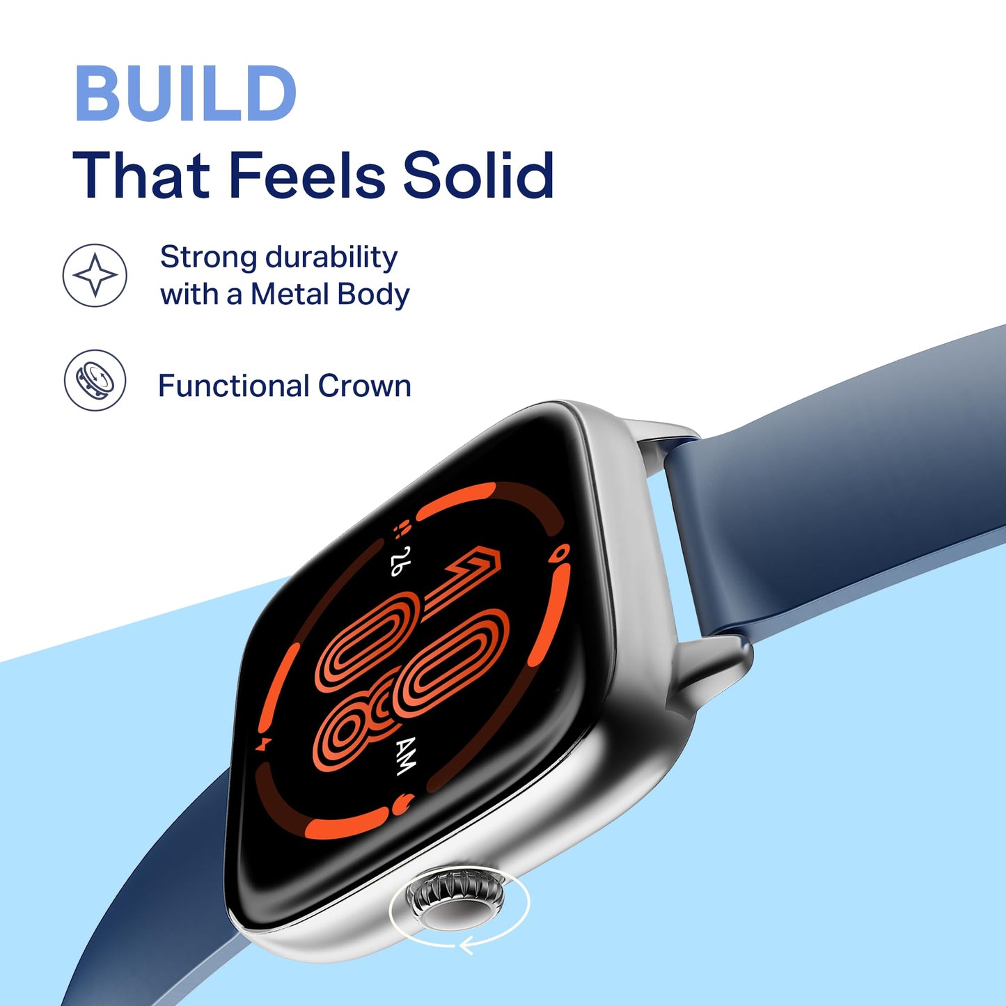 Boat Storm Verge, 1.72" (4.4 cm) Unisex Design, AuraVue Display with 20% Higher Brightness, Premium Metal Body, 80+ Sports Mode, Bluetooth Calling, Smart Watch for Men & Women (Deep Blue)